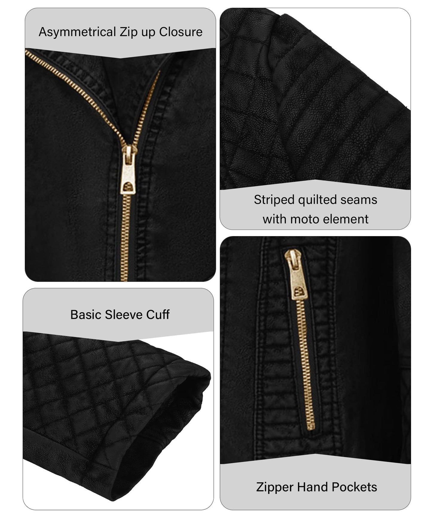 Bellivera Women's Faux Leather Casual Moto Lightweight Jacket Black 3L
