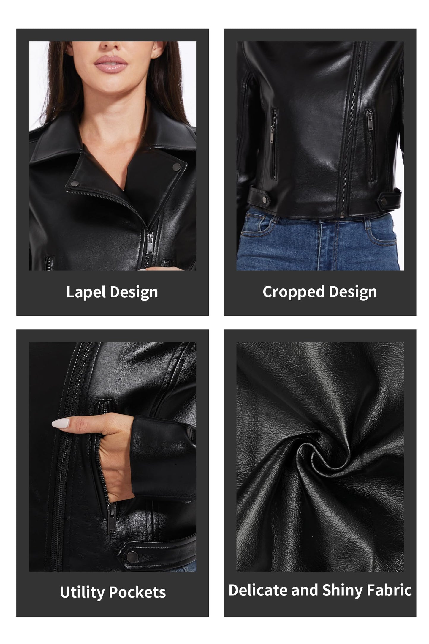 Fahsyee Faux Leather Jacket Women - Black Bomber Motorcycle Cropped Coat Moto Biker Blazer Casual Pleather Jackets Fashion L