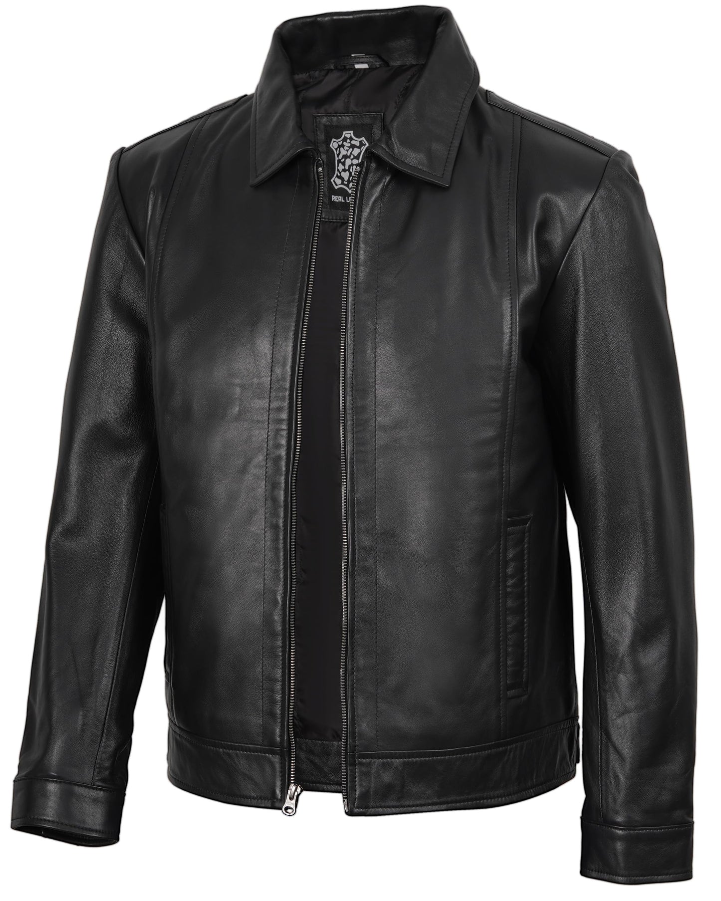 Decrum Mens Black Leather Jackets - Leather Motorcycle Jacket | [1103534] Jose Black, L