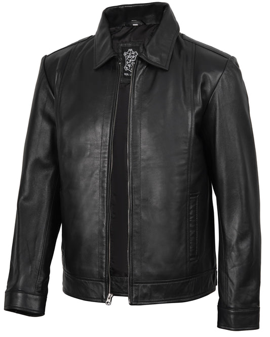 Decrum Mens Black Leather Jackets - Leather Motorcycle Jacket | [1103534] Jose Black, L