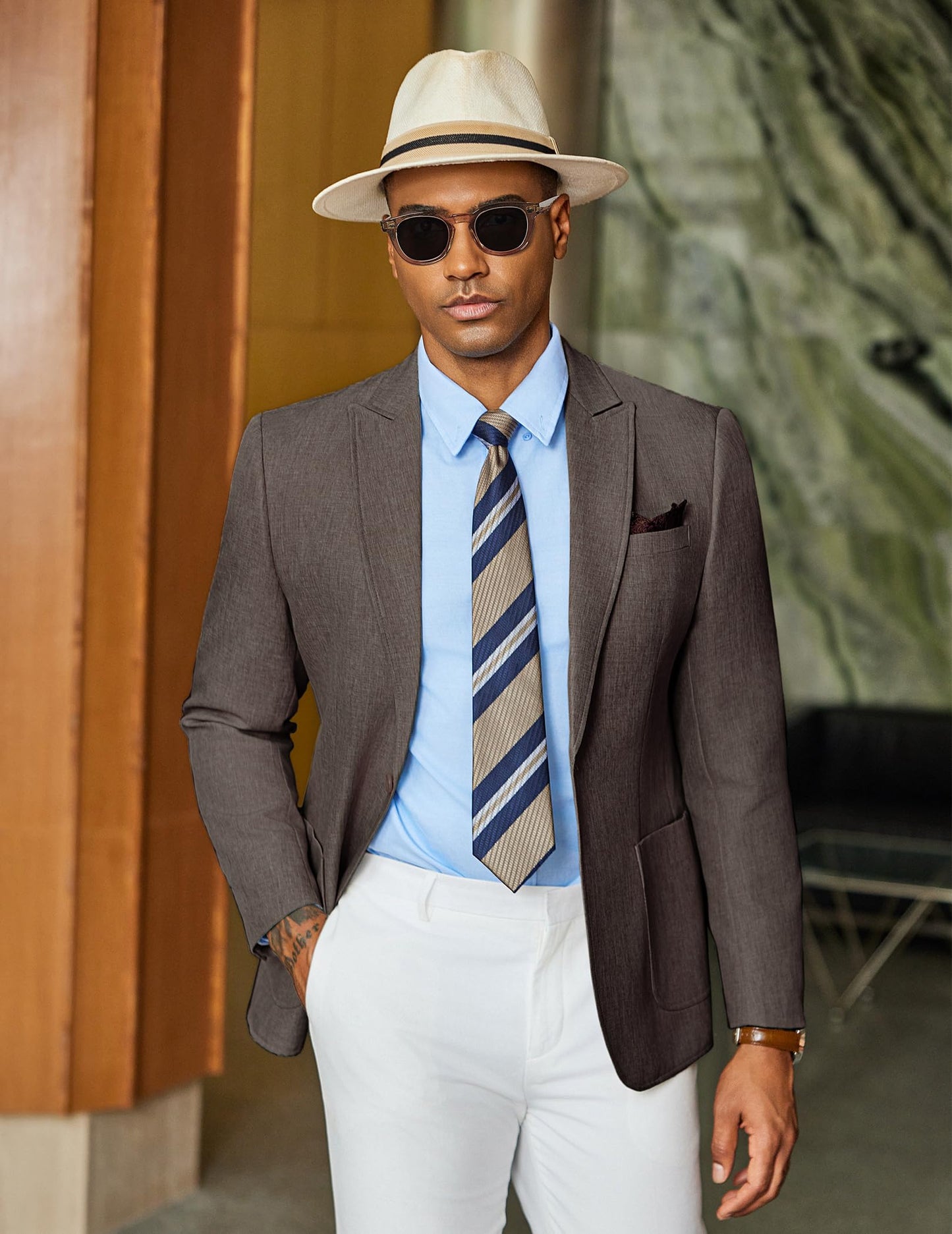 COOFANDY Men's Blazer Jacket Casual Long Sleeves One Button Sport Coat Lightweight Blazer Brown