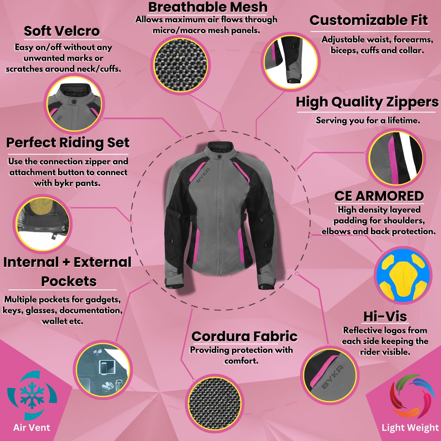 BYKR Womens Motorcycle Jacket For Women Ladies Motorsports Enduro Biker Adventure CE Armored Powersports Protective Gear for Female Motorbike Riders Jackets (GP,2XL)