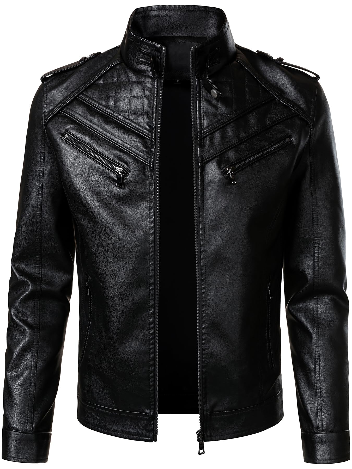 HOOD CREW Men’s Faux Leather Jackets Vintage Biker Motorcycle Jacket for Men Black XL