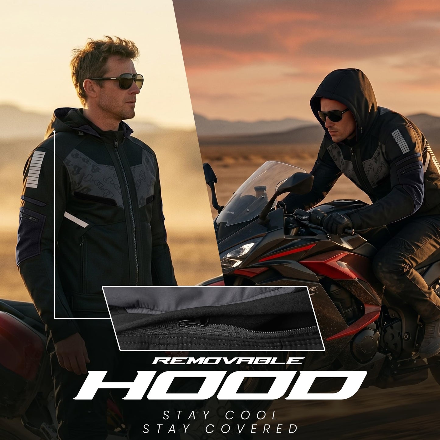 J.A.G. Mesh Motorcycle Jacket - Breathable Summer CE Armored Motorcycle Hoodie for Men, Protective Riding, Biker Jacket