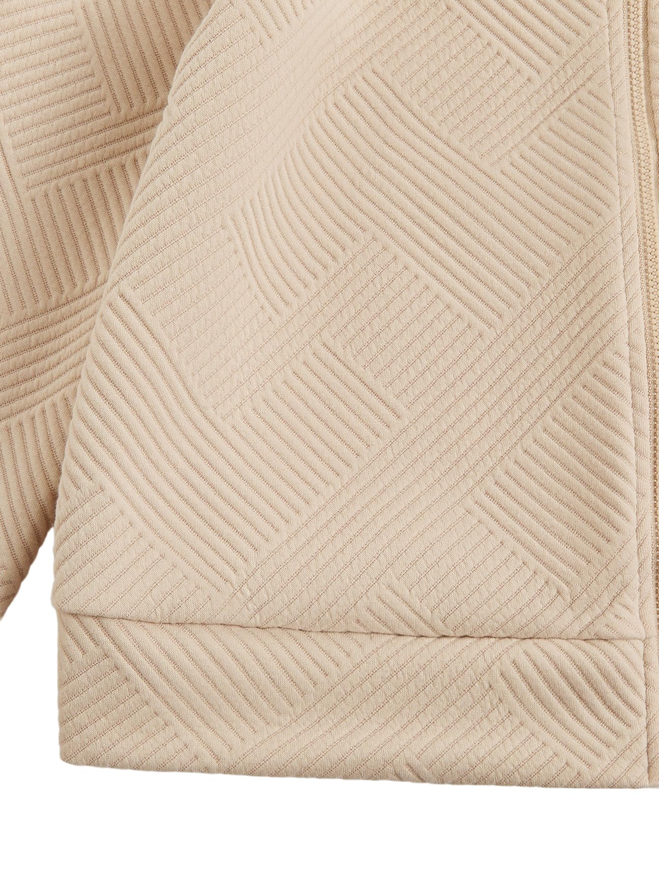 Verdusa Women's Zip Up Bomber Jacket Casual Long Sleeve Textured Lightweight Coat Business Casual Outfits Spring Fall Clothes Khaki Small