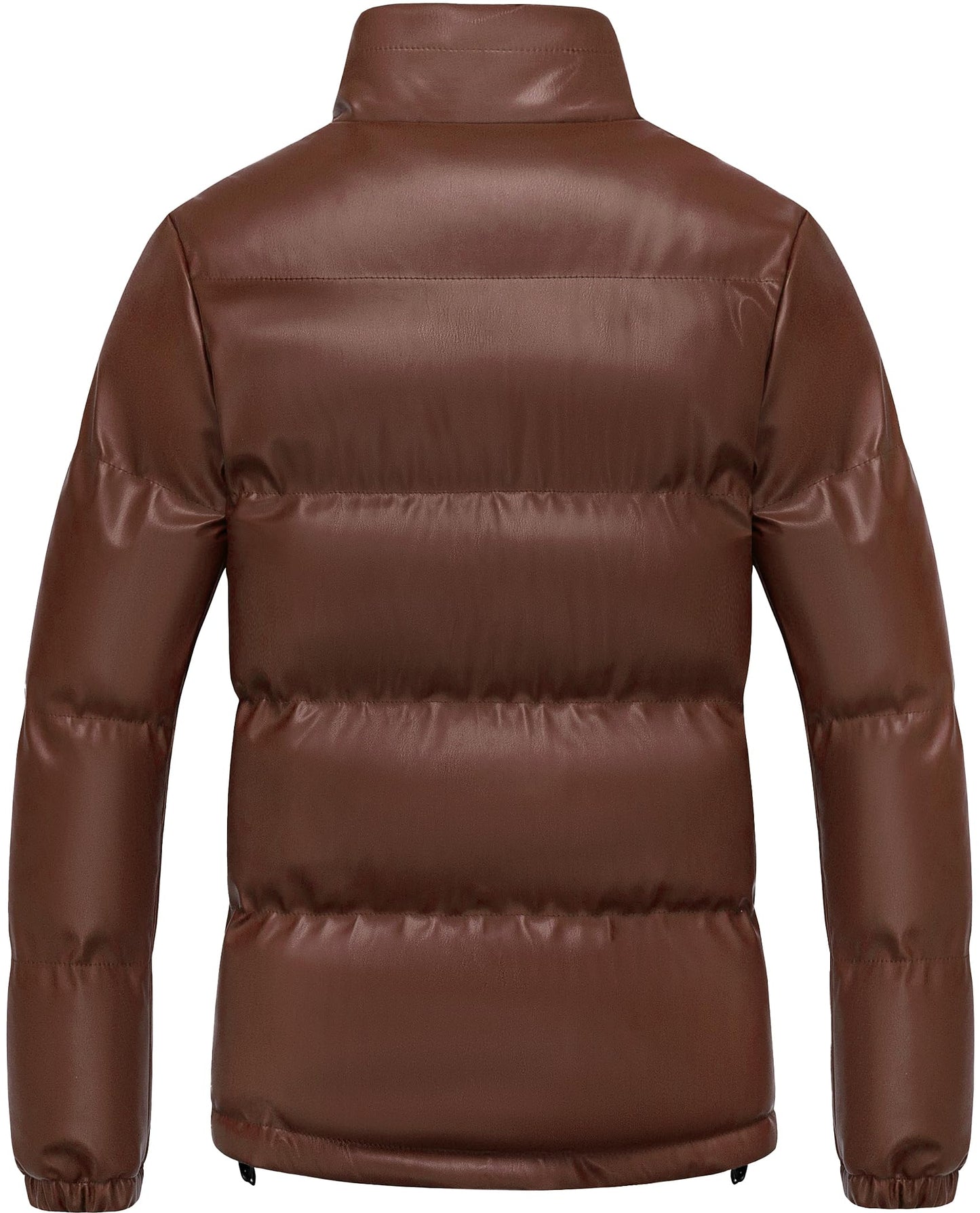 Chrisuno Womens Faux Leather Puffer Jacket Motorcycle Winter Coat Abrigos De Invierno Para Mujer Women's Thicken Quilted Warm Parka Brown 3XL