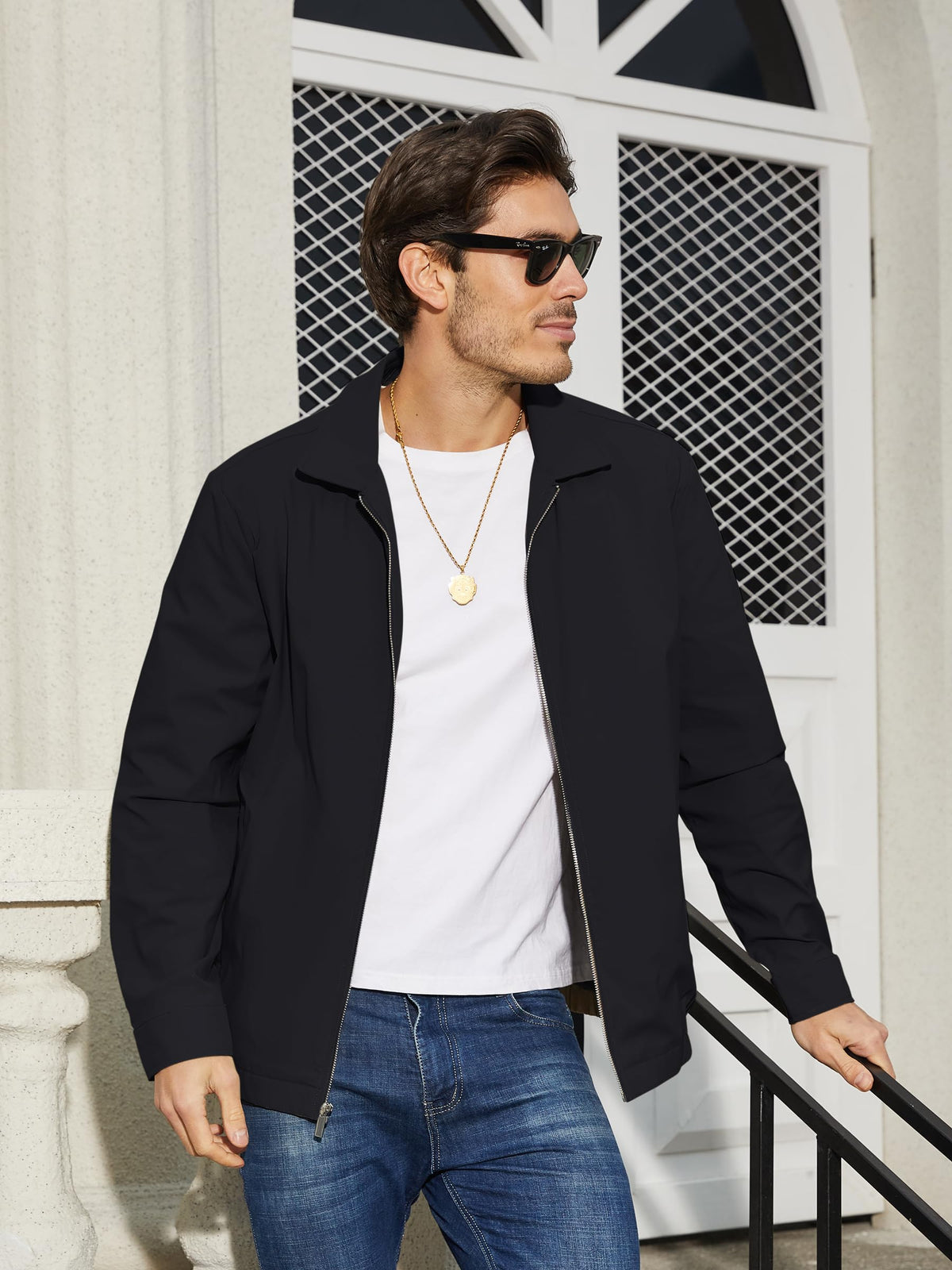 TACVASEN Men's Black Jacket Full Zip Windbreaker for Golf Business Work