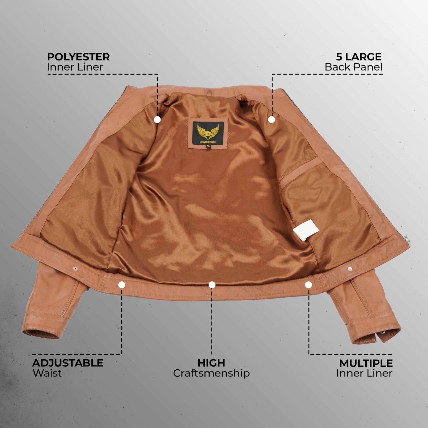 Leatherick USA Ladies Blair Cafe Racer Biker Jacket (Black & Tan) (US, Alpha, X-Large, Regular, Regular, Tan Brown)