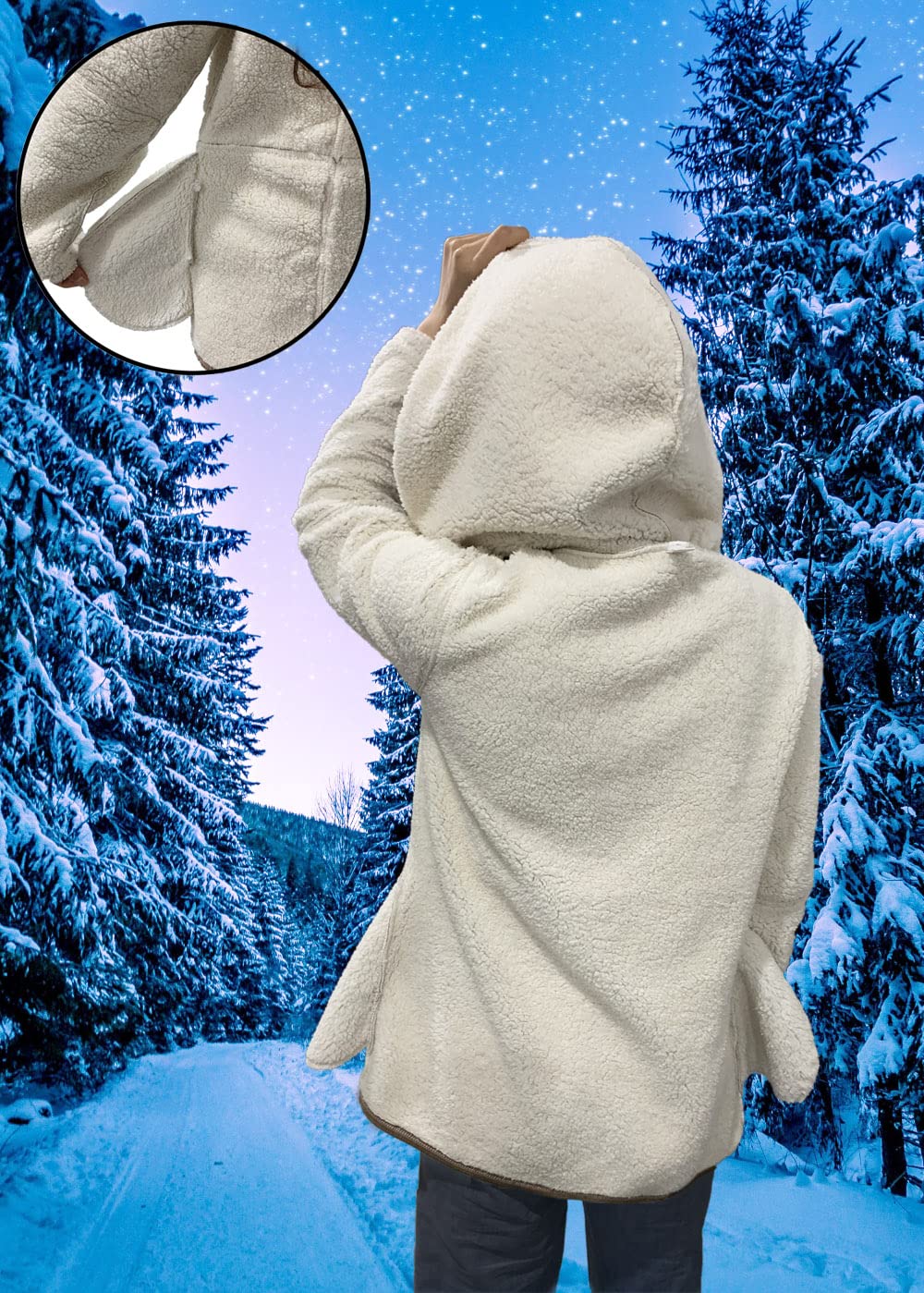 AI'MOURI Windproof Sherpa Lined Outerwear for Women Winter, Fashion Fleece Hooded Overcoat with Pockets, Warm and Thicken Parka Jacket (Gray, L)