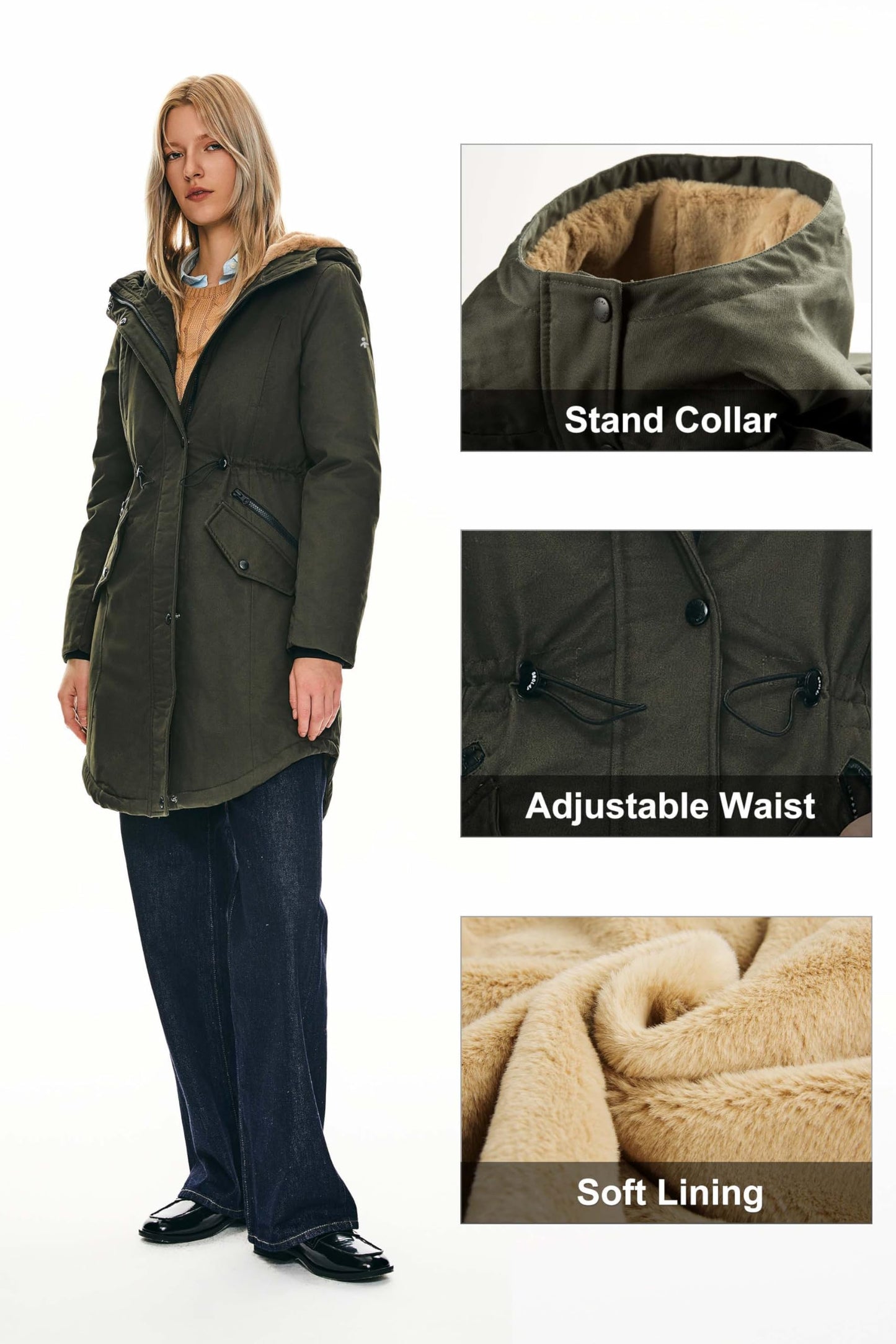 Orolay Women's Thicken Fleece Lined Parka Winter Coat Hooded Jacket with Pockets Kangaroo M