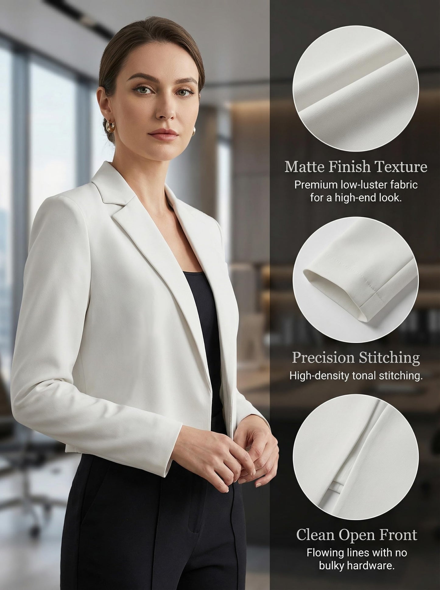 Beninos Womens Long Sleeve Open Front Cropped Blazer Jacket (806 White, S)