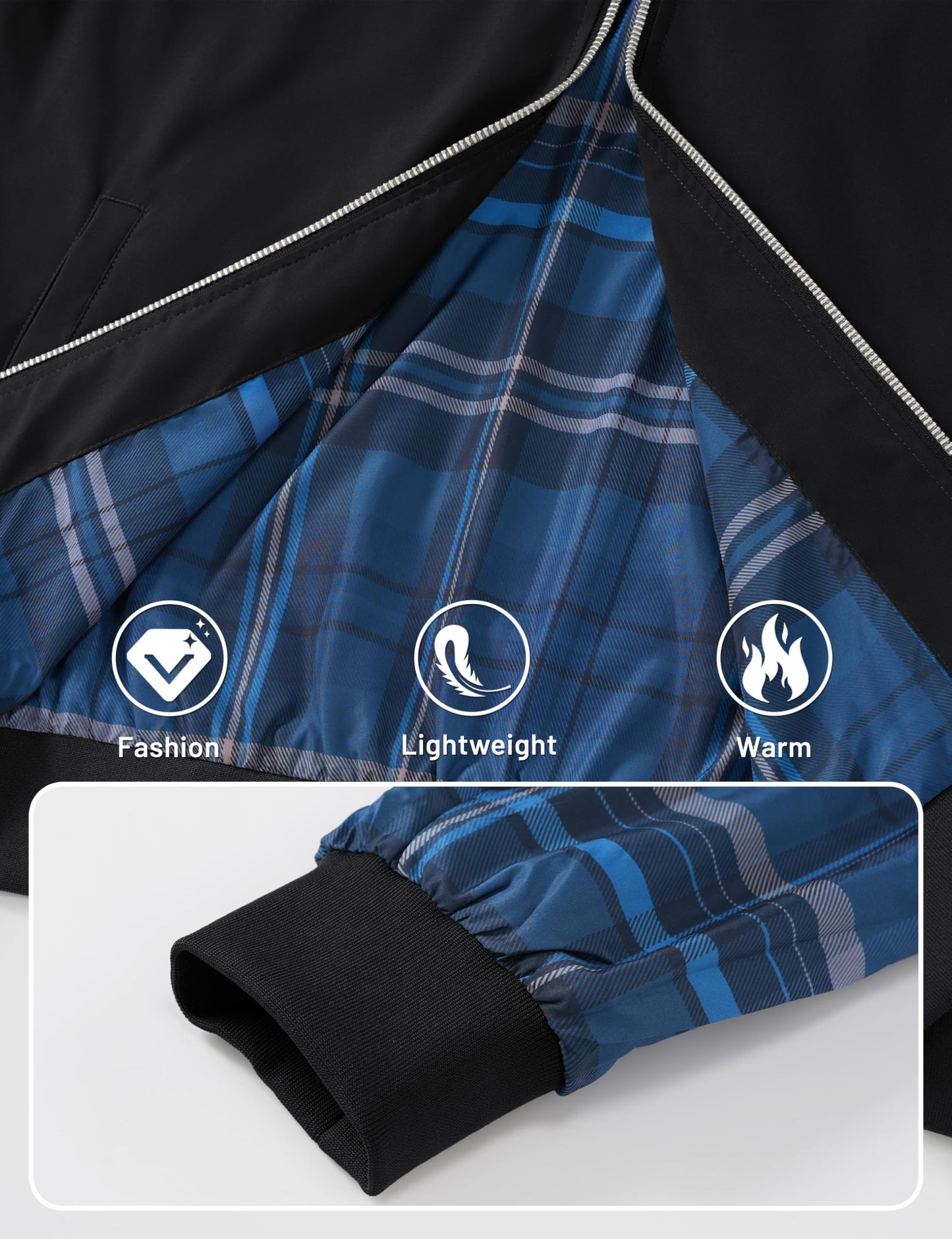 TACVASEN Bomber Jacket Men Black Jacket for Men Lightweight Lined Windbreaker Casual Outdoor Windproof Full Zip Warm Coats