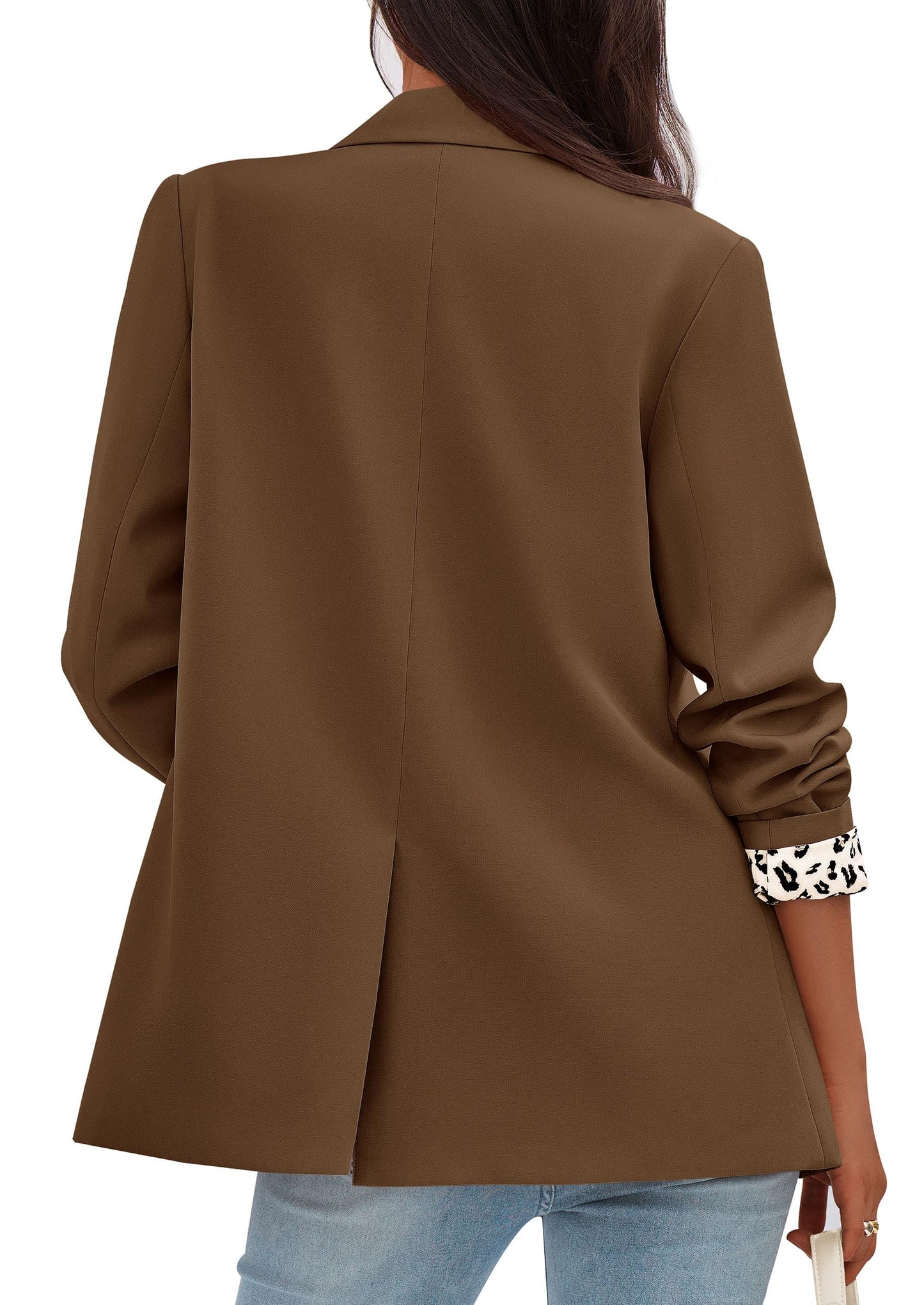 PRETTYGARDEN Womens Open Front Leopard Blazers Suit Jackets,Brown,XL