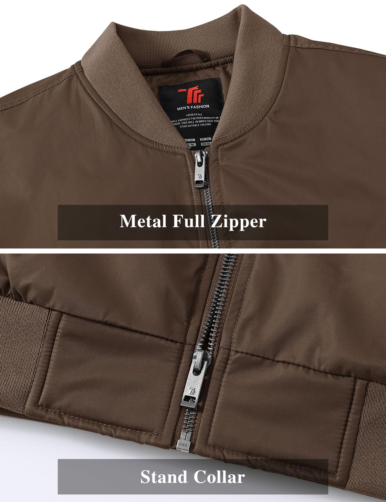 TBMPOY Men's Winter Bomber Jacket Warm Fall Casual Flight Windbreaker Padded Coats Full Zip Stylish Varsity Coffee L