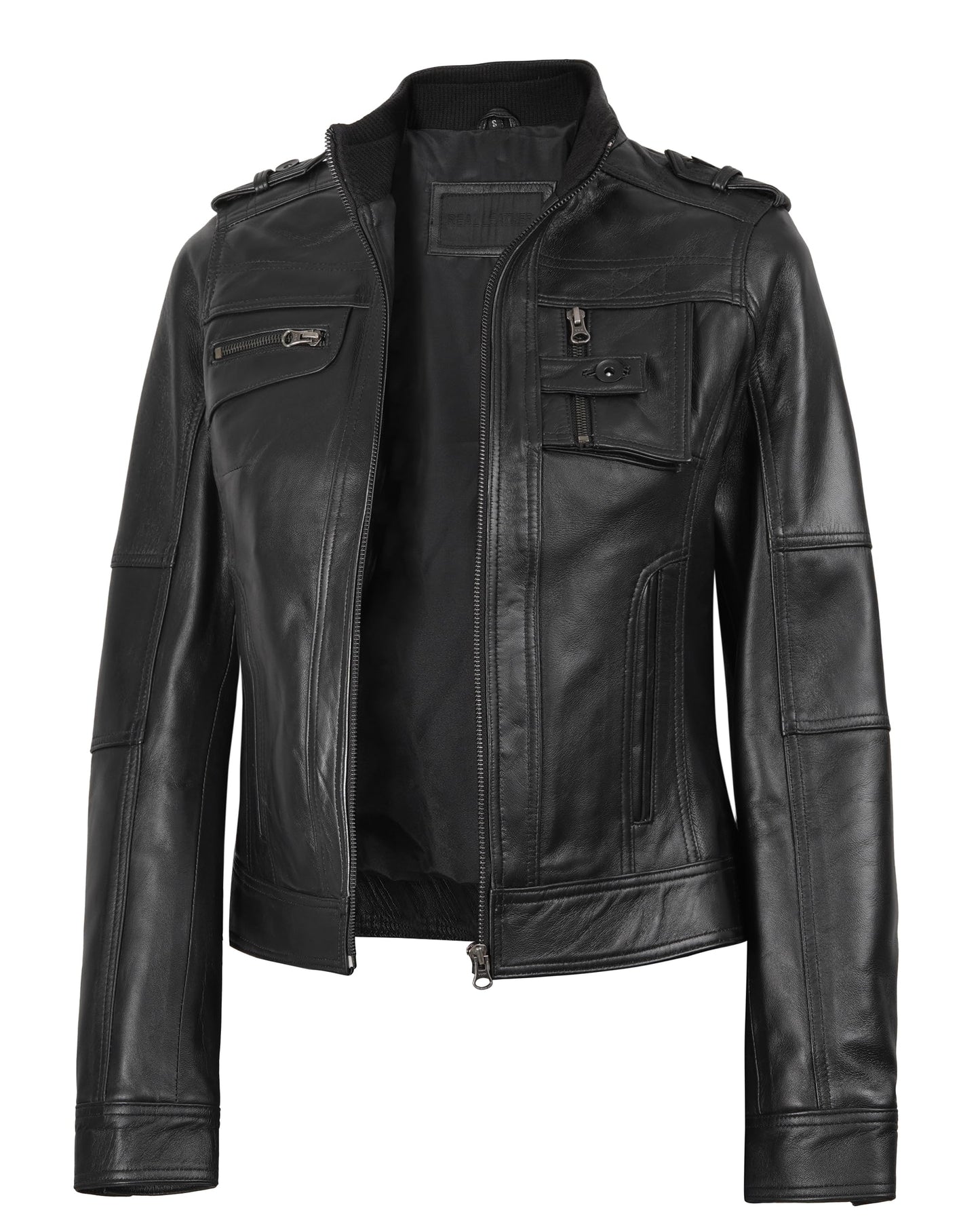 Blingsoul Cafe Racer Womens Black Leather Jacket | [1314244] Tavares Black, L