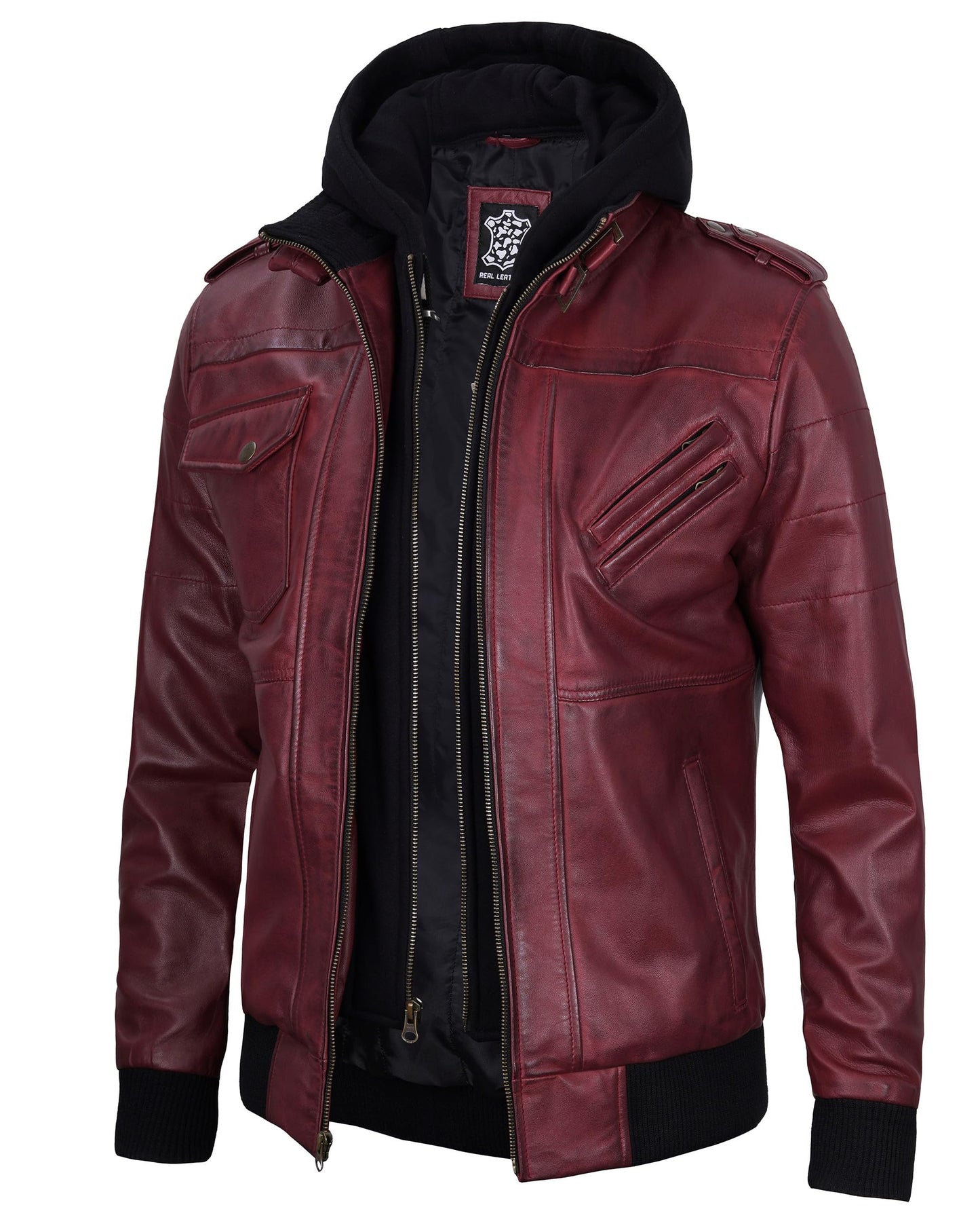 Decrum Burgundy Bomber Jacket Men - Leather Jacket Mens | [1127182] Burgundy Edinburgh S