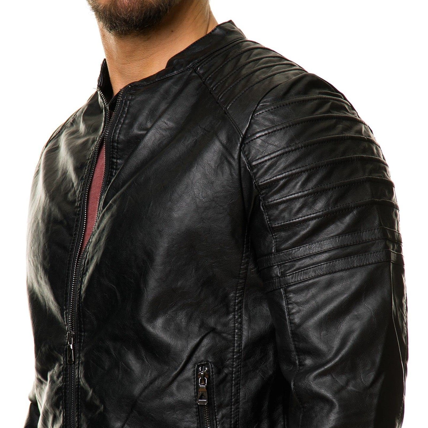 DECIMAL Men's Black REAL Lambskin Leather Biker Jacket VINTAGE GENUINE MOTORCYCLE JACKETS FOR MEN (US, Alpha, Medium, Regular, Regular, BLACK SHOULDER)