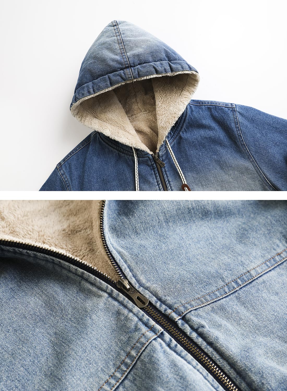 HOOD CREW Men’s Winter Jacket Thick Faux Fleece Lined Coat Fashion Denim Jackets with Hood Blue S