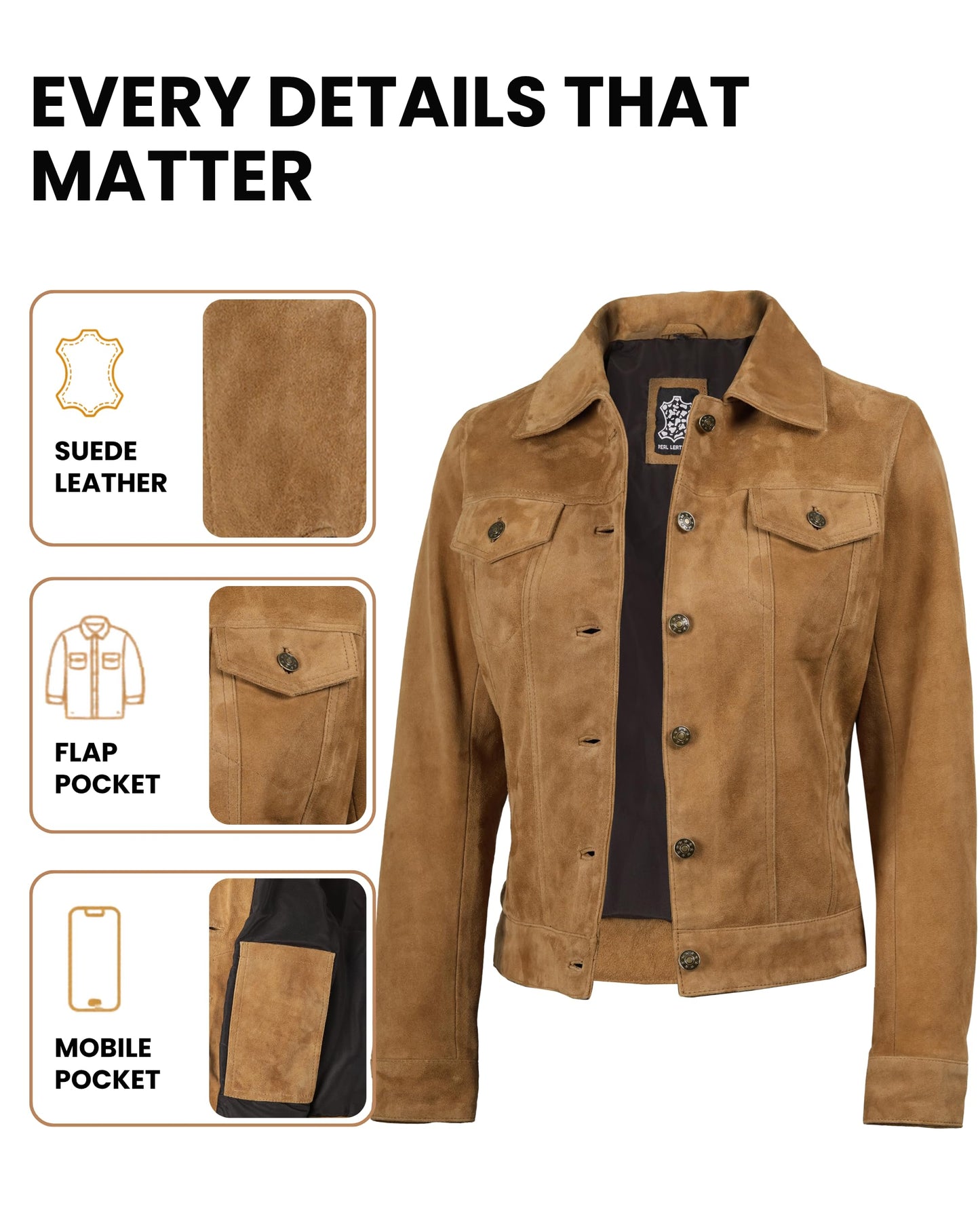 Decrum Leather Suede Jackets for Women - Womens Leather Jacket | [1318853] Frndo Trkcr Suede, M