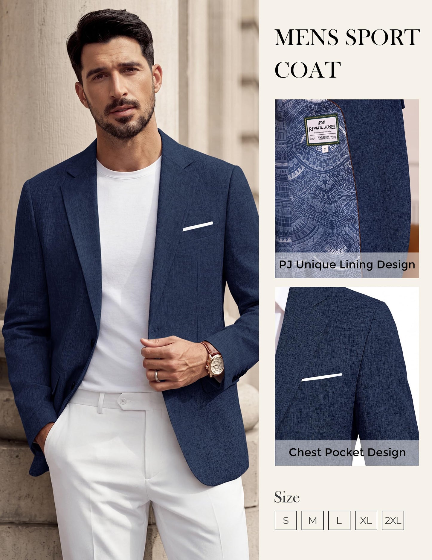 PJ PAUL JONES Men Casual Blazer Slim Fit Lightweight Sport Coats Texture