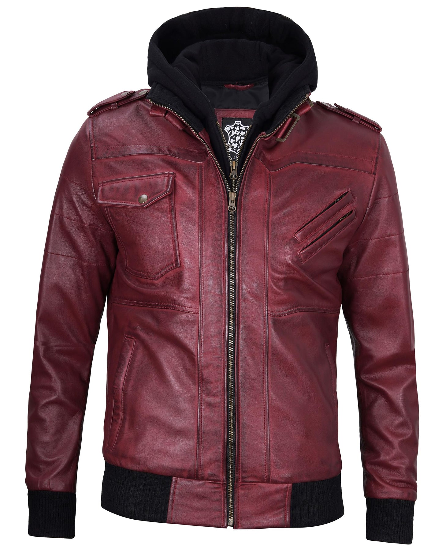 Decrum Burgundy Bomber Jacket Men - Leather Jacket Mens | [1127182] Burgundy Edinburgh S