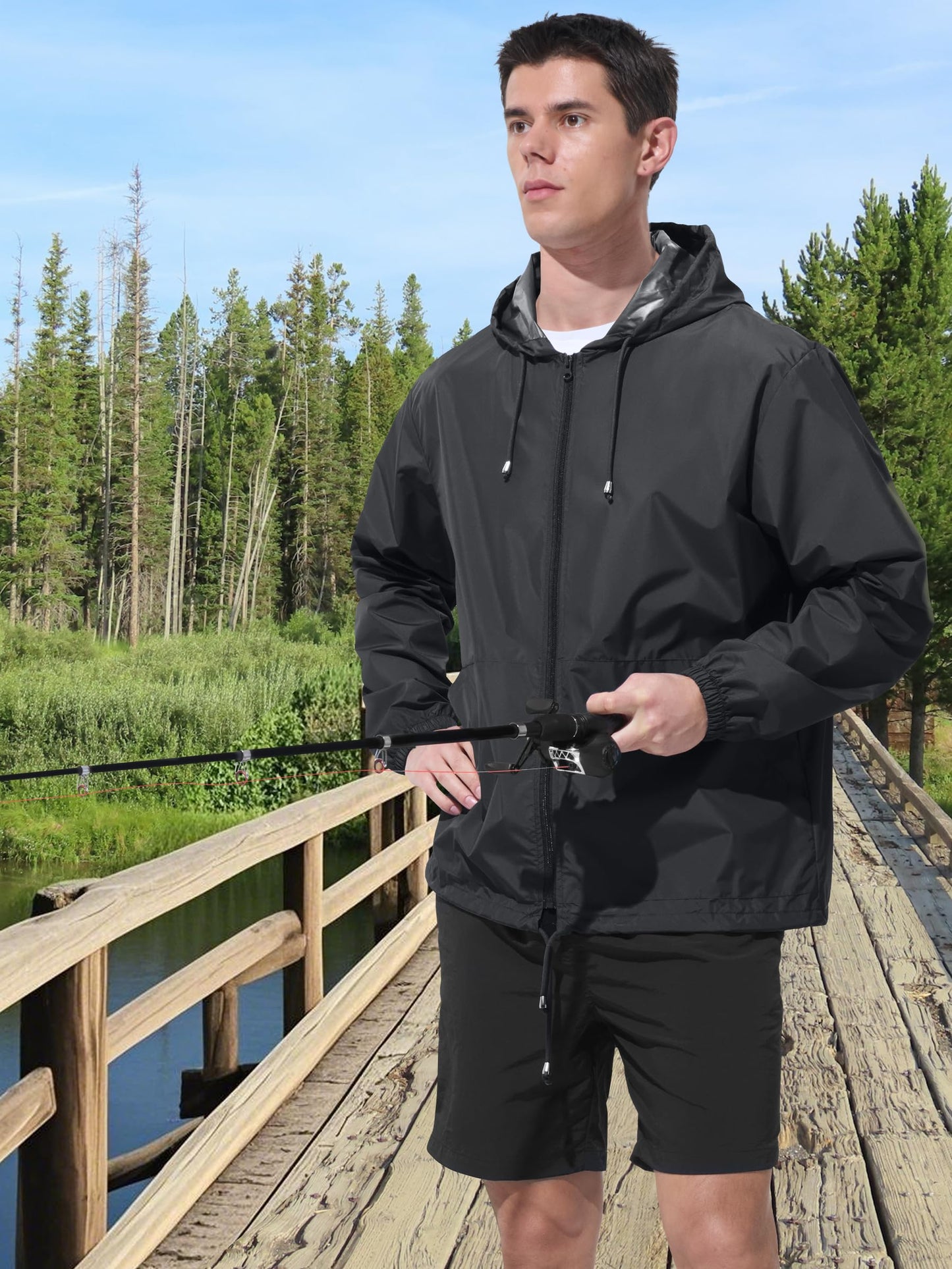 UIQUR Mens Rain Jacket Raincoat Waterproof Windbreaker Black XL