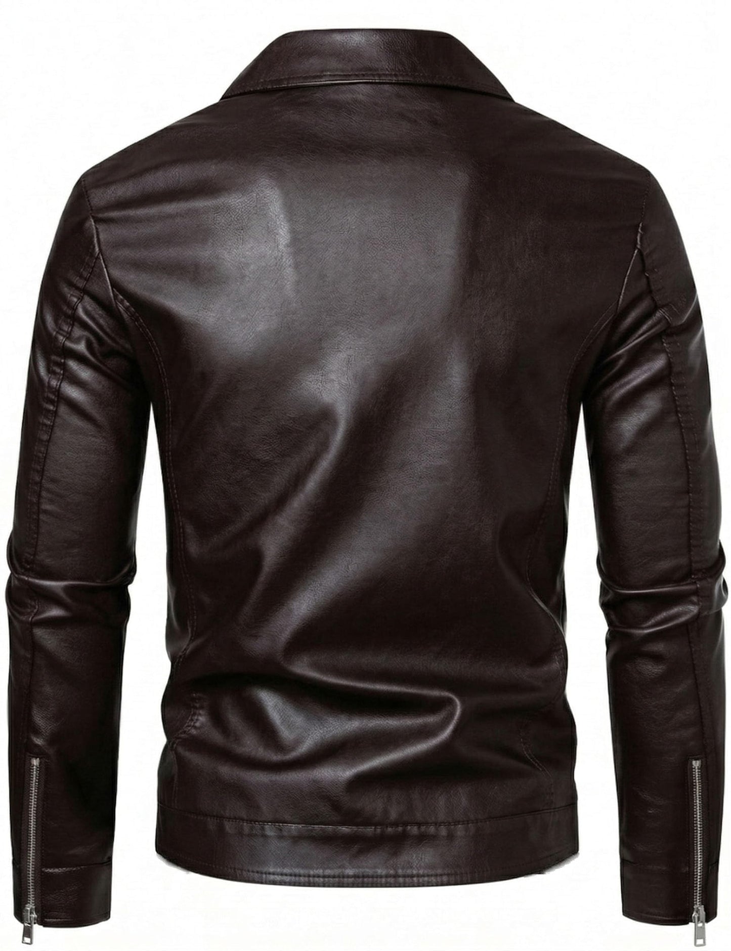 Brown Leather Jacket Men Faux Leather Moto Biker Coat Outwear Windproof L