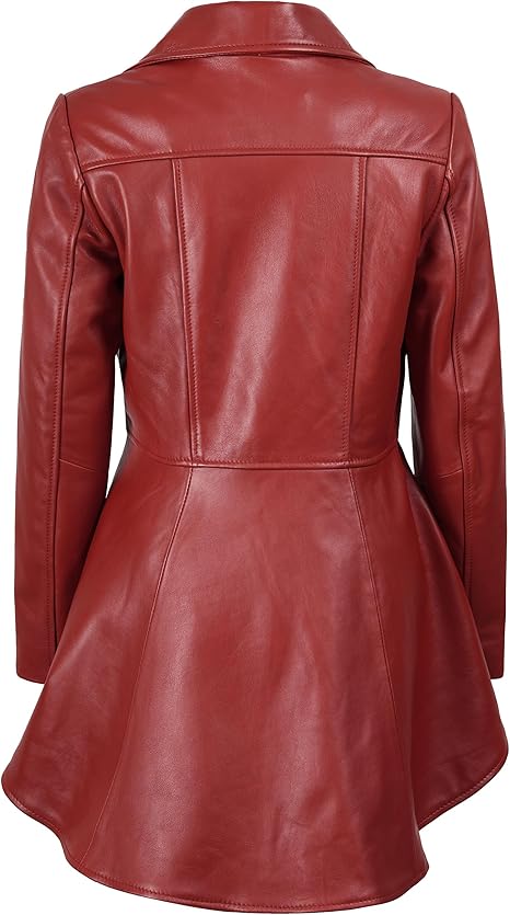 Decrum Disc Motorcycle Jacket Women - Peplum Zip Up Long Leather Jacket | [1315413] Clarissa Purple, M