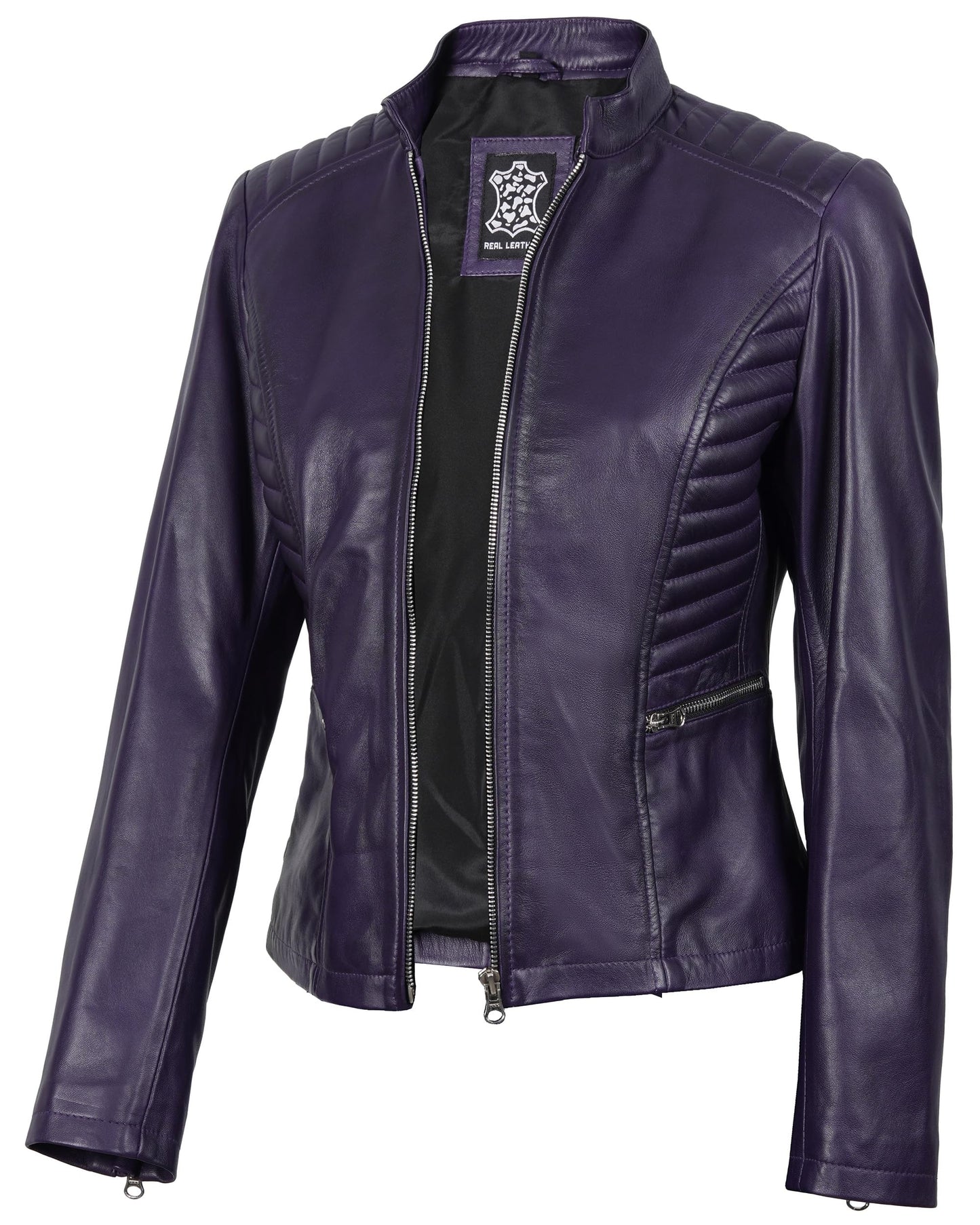 Decrum Disc Purple Womens Leather Jackets - Moto Jacket Women | (N2) [1315872] N-185 Purple, S