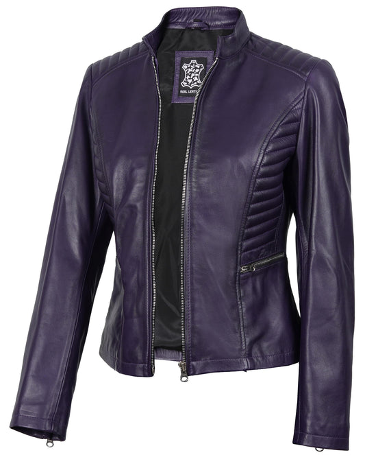 Decrum Disc Purple Womens Leather Jackets - Moto Jacket Women | (N2) [1315872] N-185 Purple, S