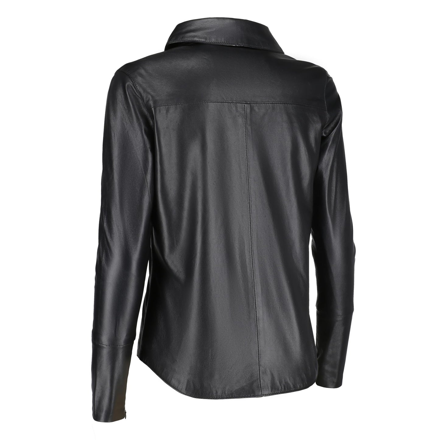 Jild Casual Shirt Real Leather Jacket Women - Long Sleeve Snap Button Down Soft Lambskin Leather Shacket Regular and Plus Size (LS-Blk-M)