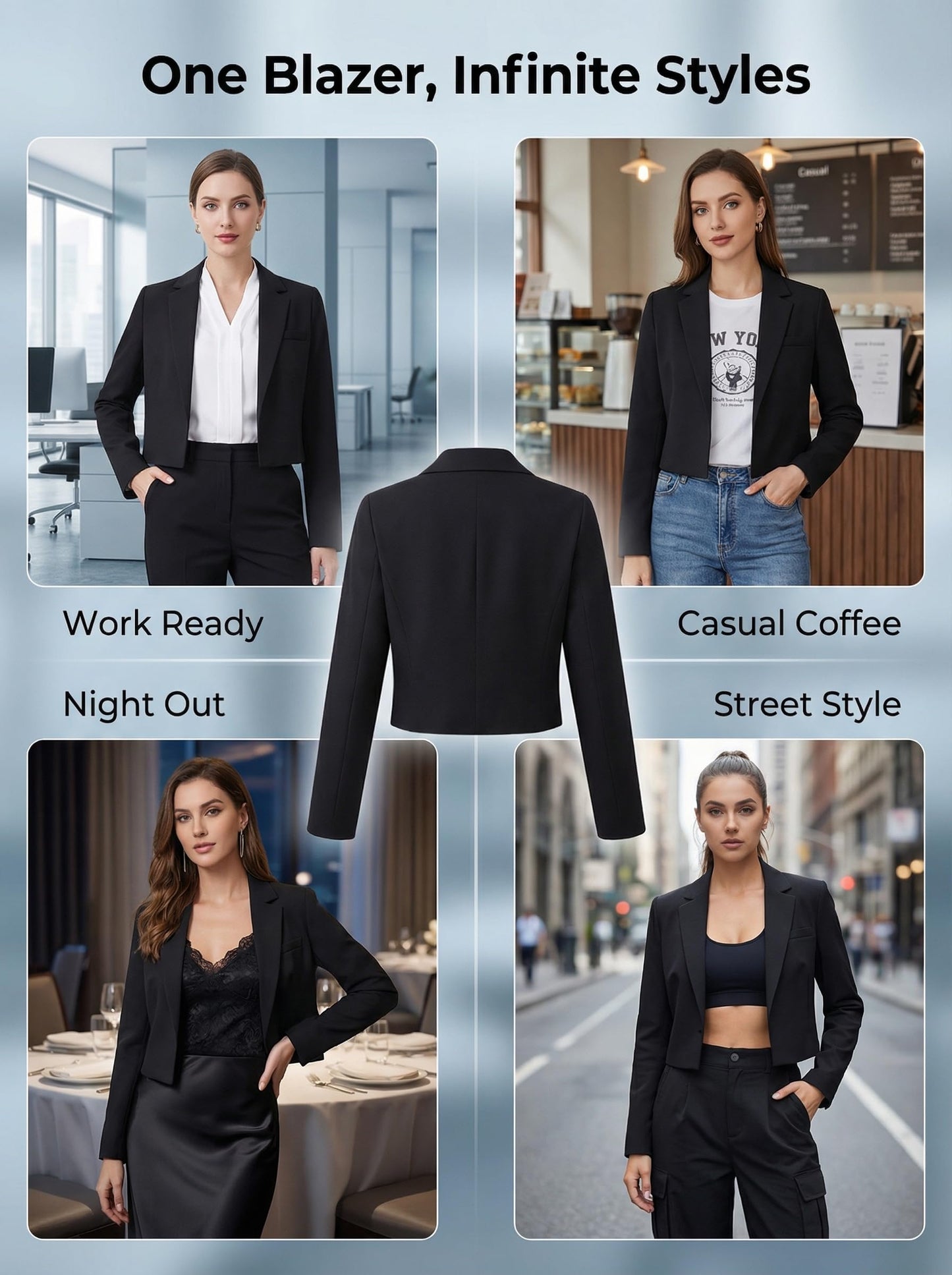 Beninos Womens Long Sleeve Open Front Cropped Blazer Jacket (806 Black, S)