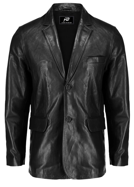 Jild Lambskin Leather Jacket Men Casual Coat – Notched Collar Classic Bond’s Style Ultimate Leather Blazer for Men (NC-Blk-XXL)