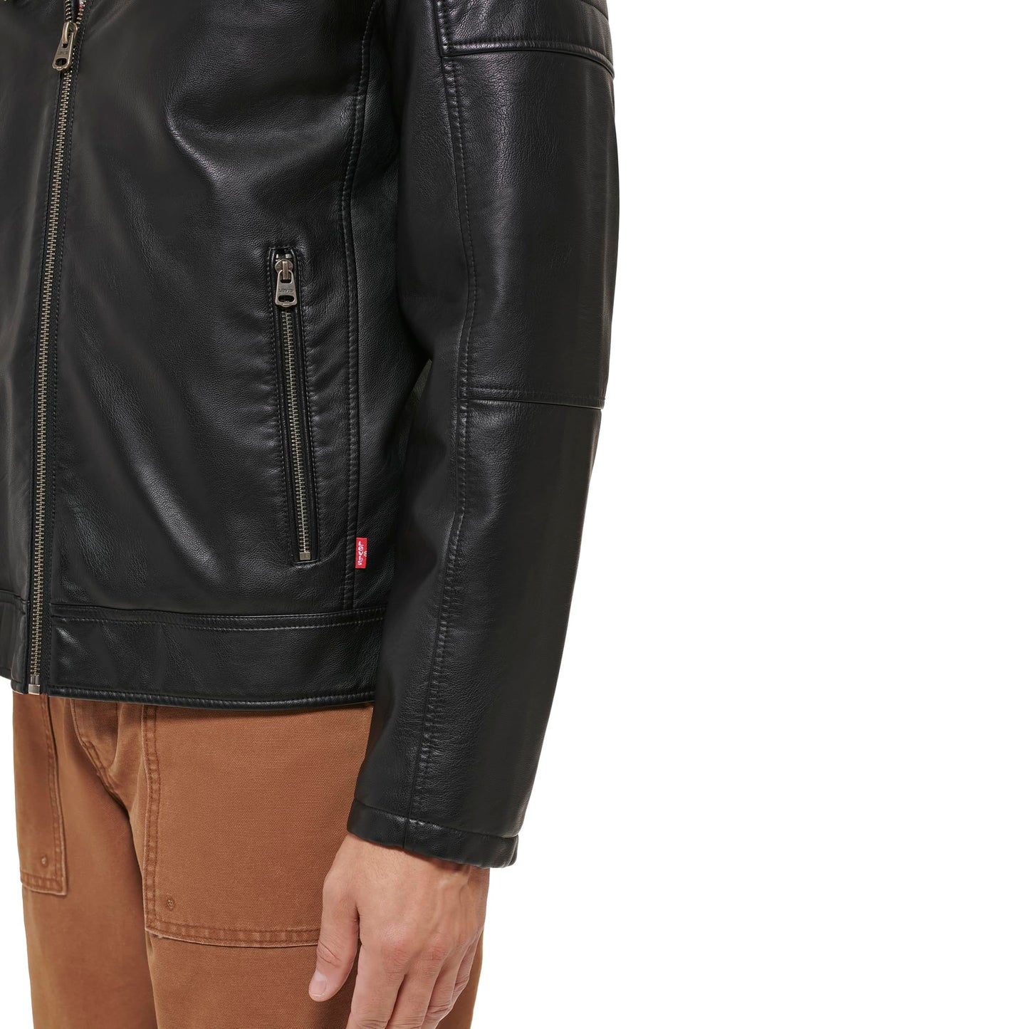 Levi's Men's Faux Leather Hooded Racer Jacket, Black Modern Lamb, Large
