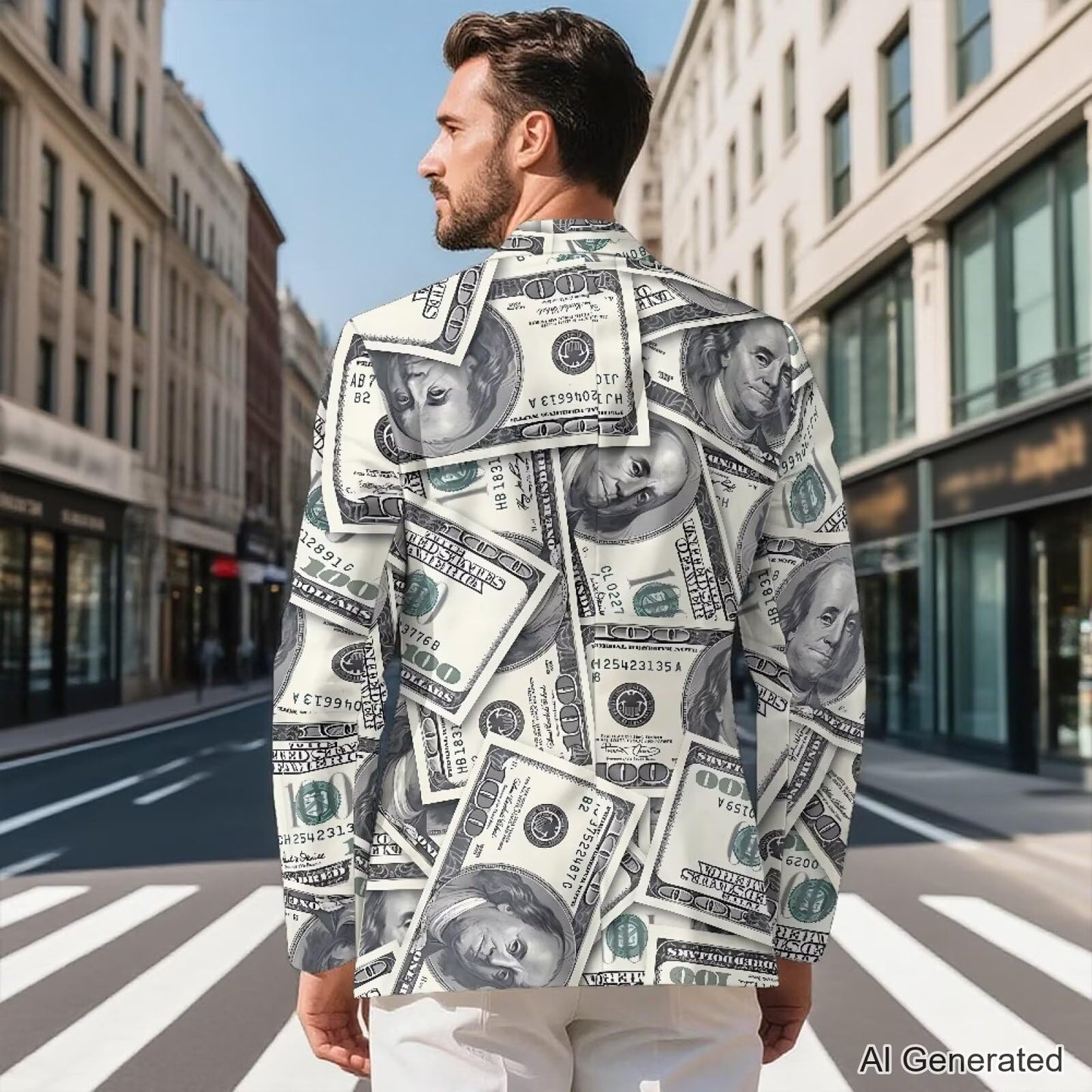 Psaytomey Men's Suit Notched Lapel Slim Fit Stylish Blazer Dress Suit Money Dollar Printed Blazer for Men Business Jackets Suit Jacket Lightweight Casual Blazer