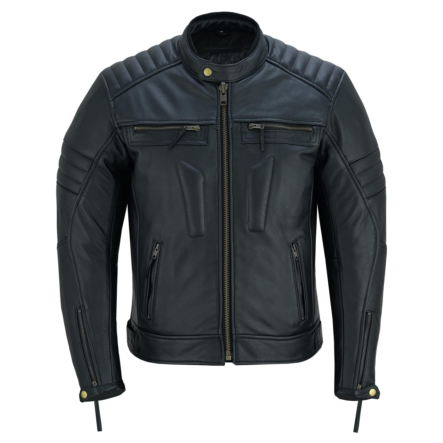 BTR BORN TO RACE Men's Motorbike Leather Jacket Distress Zip Up Bikers Riding Protection Motorcycle Leather Jackets (US, Alpha, Medium, Regular, Regular, Natural Black-Jacket)
