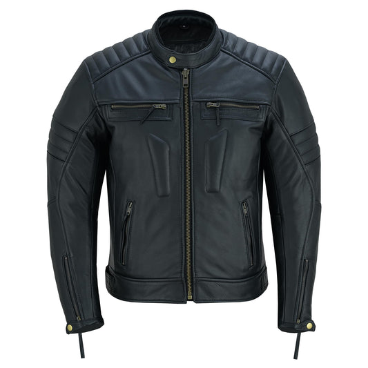 BTR BORN TO RACE Men's Motorbike Leather Jacket Distress Zip Up Bikers Riding Protection Motorcycle Leather Jackets (US, Alpha, Medium, Regular, Regular, Natural Black-Jacket)