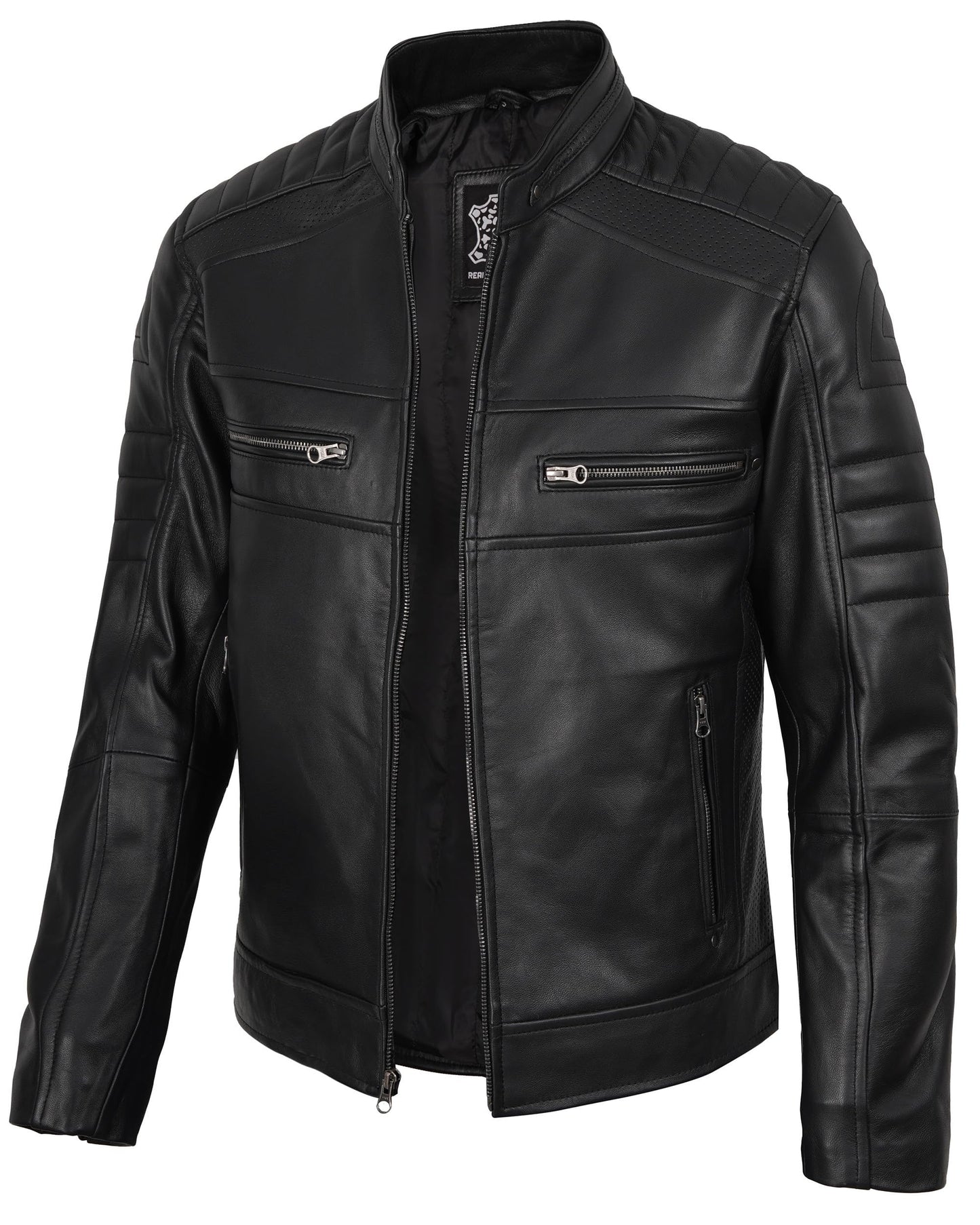 fjackets Leather Jacket Men - Real Leather Biker Motorcycle Casacas Para Hombre - Austin mens black leather jacket | [1100075] XL