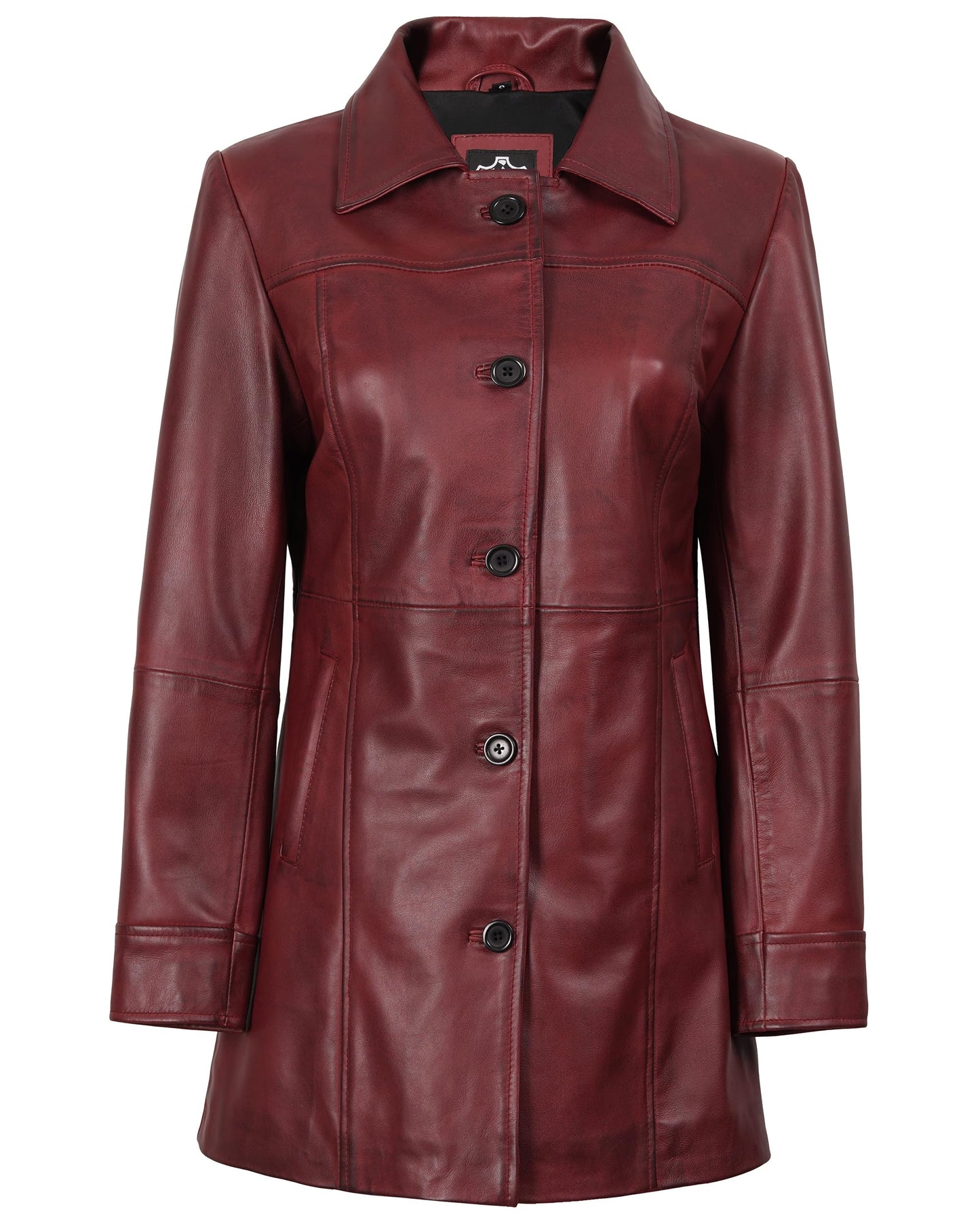 Blingsoul Real Lambskin Long Vintage Leather Jacket | [1326853] Kandis Maroon, M