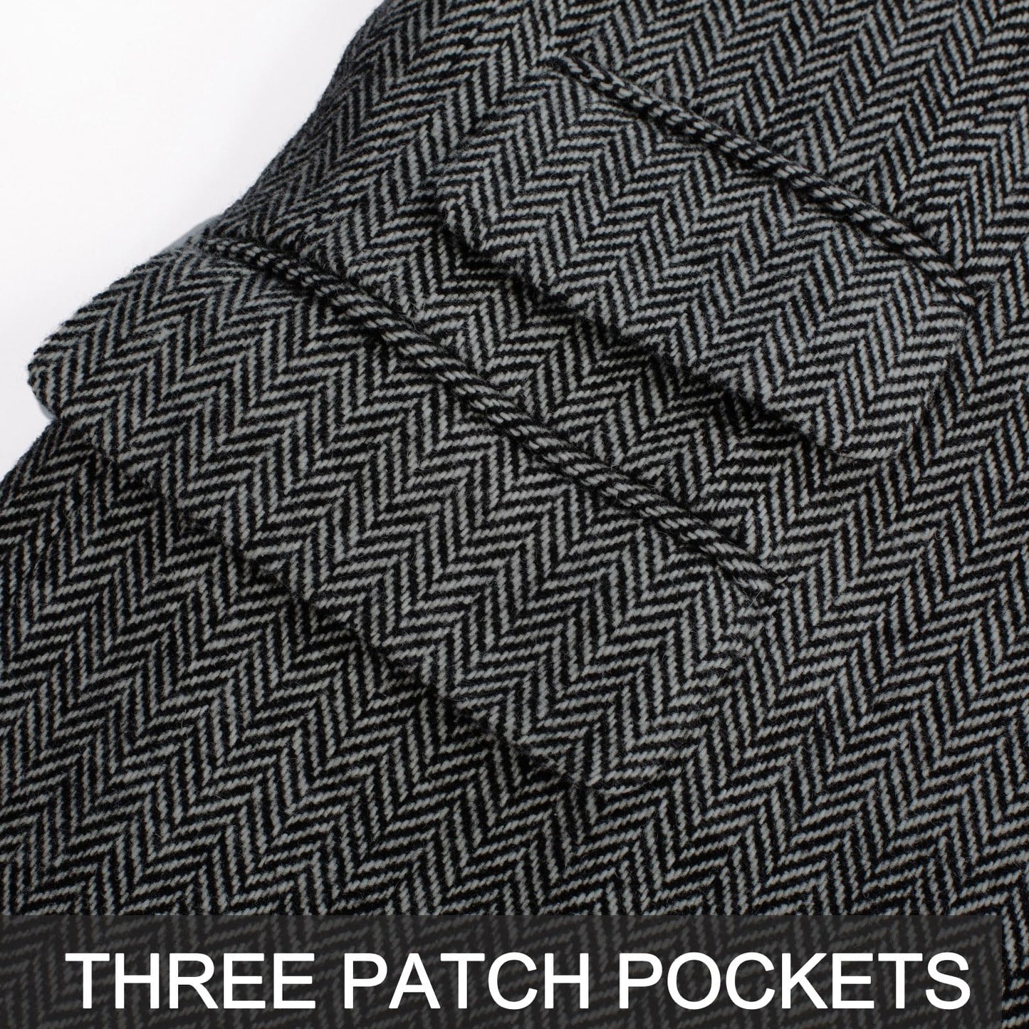 Men's Herringbone Blazer British Wool Blend Vintage Sport Coats Jacket for Wedding Black White Herringbone S