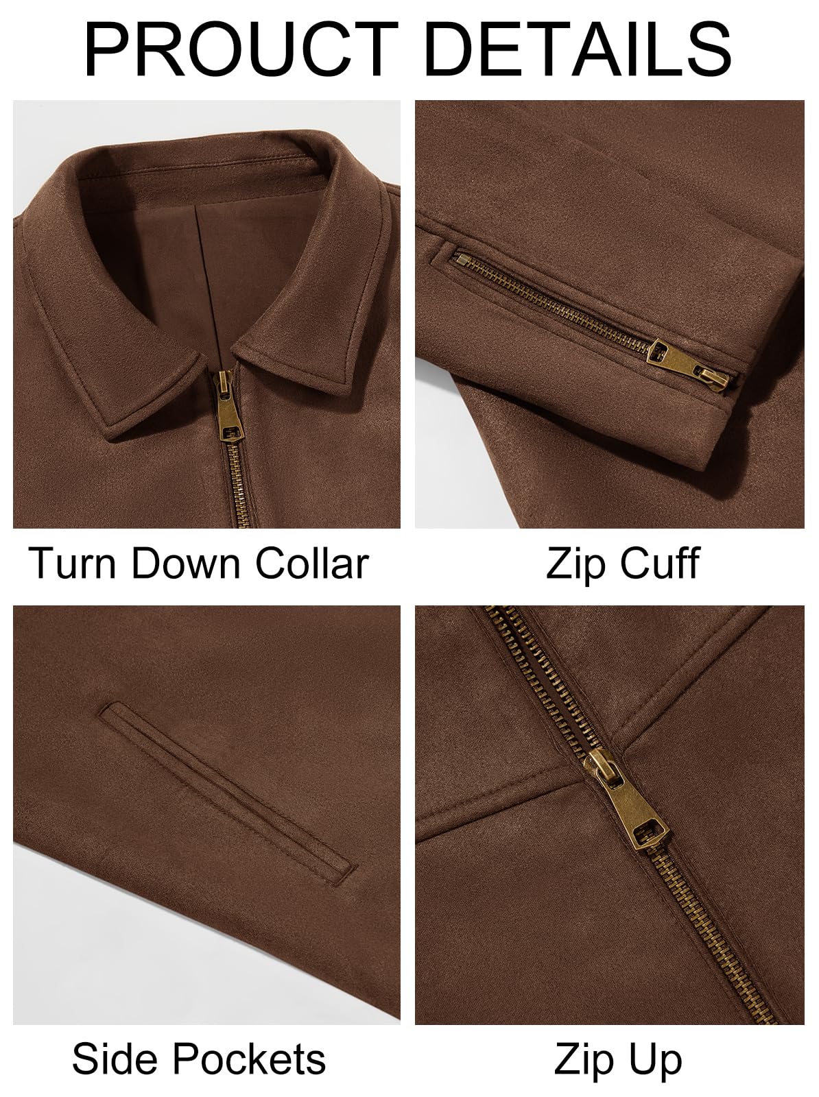 Runcati Men's Suede Jacket Full Zip Casual Vintage Jackets Lightweight Classic Trucker Coat