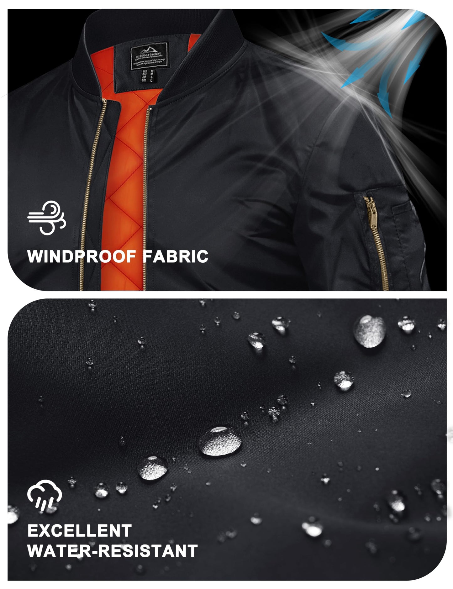 TACVASEN Black Bomber Jacket Men Zip Up Winter Windbreaker Lightweight Softshell Coats Outwear Black, M