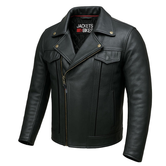 OUTRIDER Men's Motorcycle Jacket, Premium Natural Buffalo Leather, CE Armor, Utility Pockets, Biker Touring Black XL