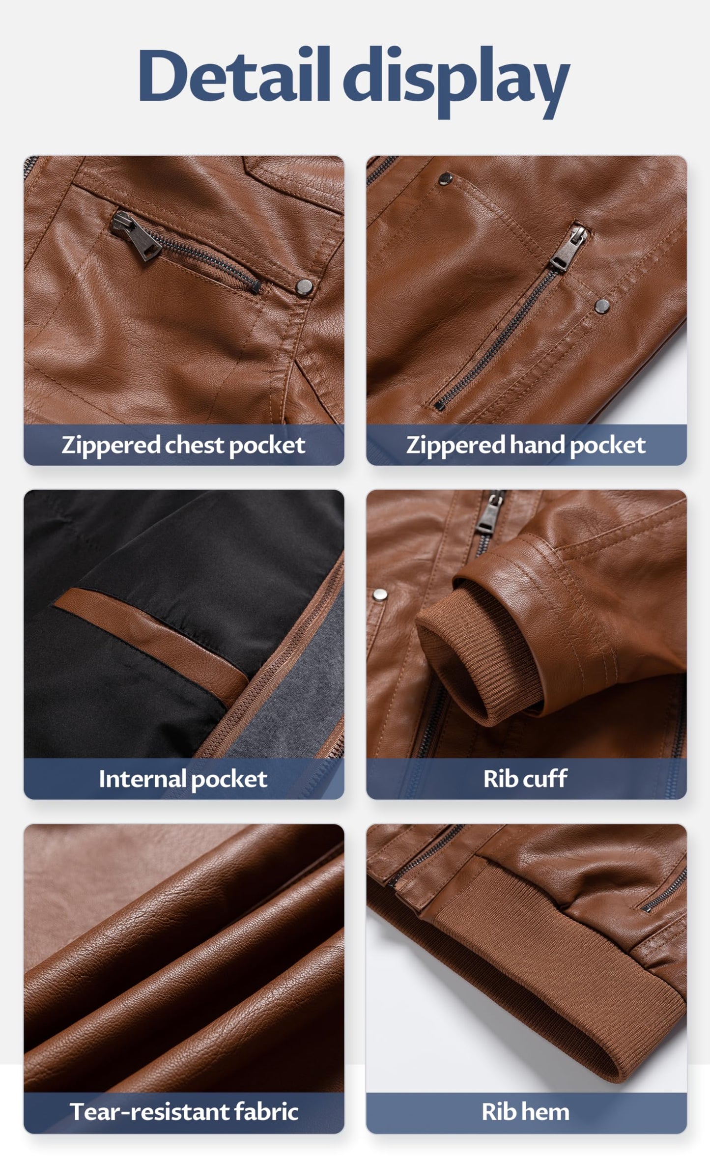 CREATMO US Faux Leather Jacket Women Womens Bomber Jackets Fashion Zip Up Lightweight Moto Biker Coat With Hood Brown 4XL