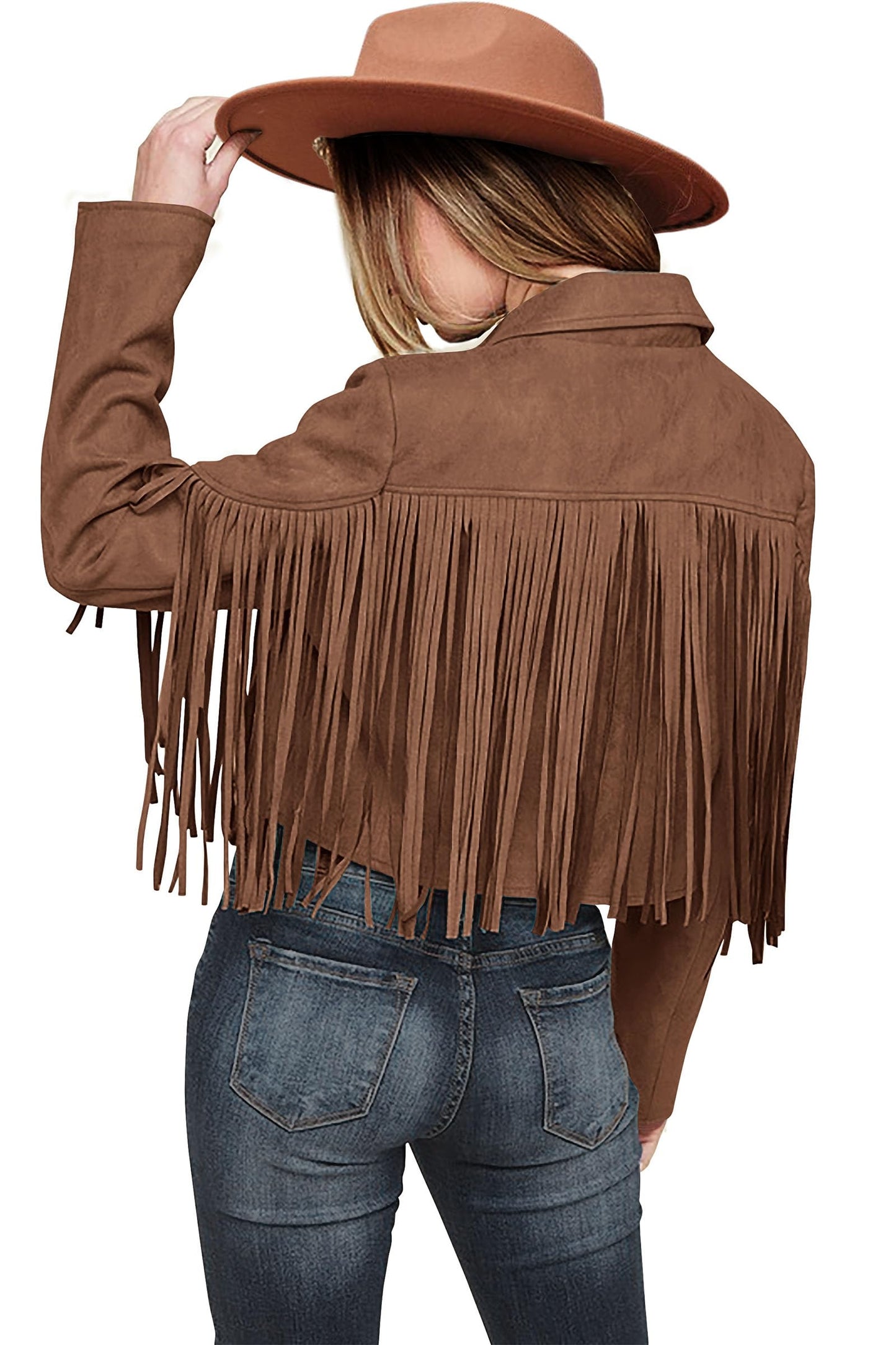 PRETTYGARDEN Women's Fringe Faux Suede Leather Jackets Fall Fashion 2026 Tassel Motorcycle Cropped Coats (Coffee,Small)