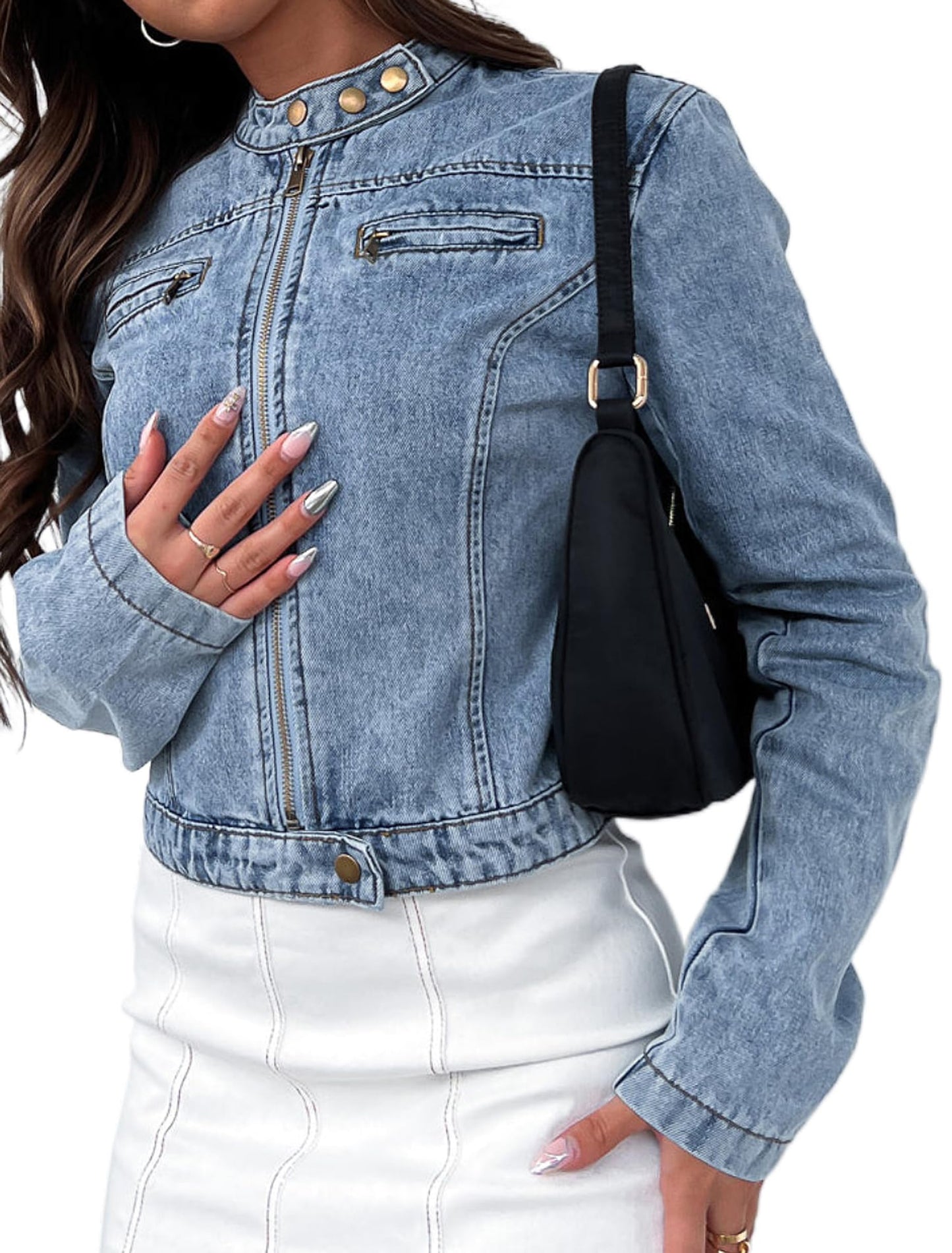 Sarwoldey Jean Jacket for Women Denim Motorcycle Jacket (US 8-10)