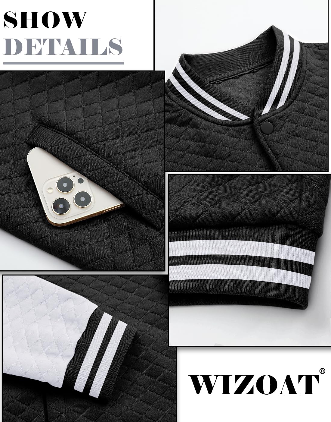 Wizoat Mens Varsity Jacket Lightweight Jacket Causal Waffle Letterman Bomber Jackets