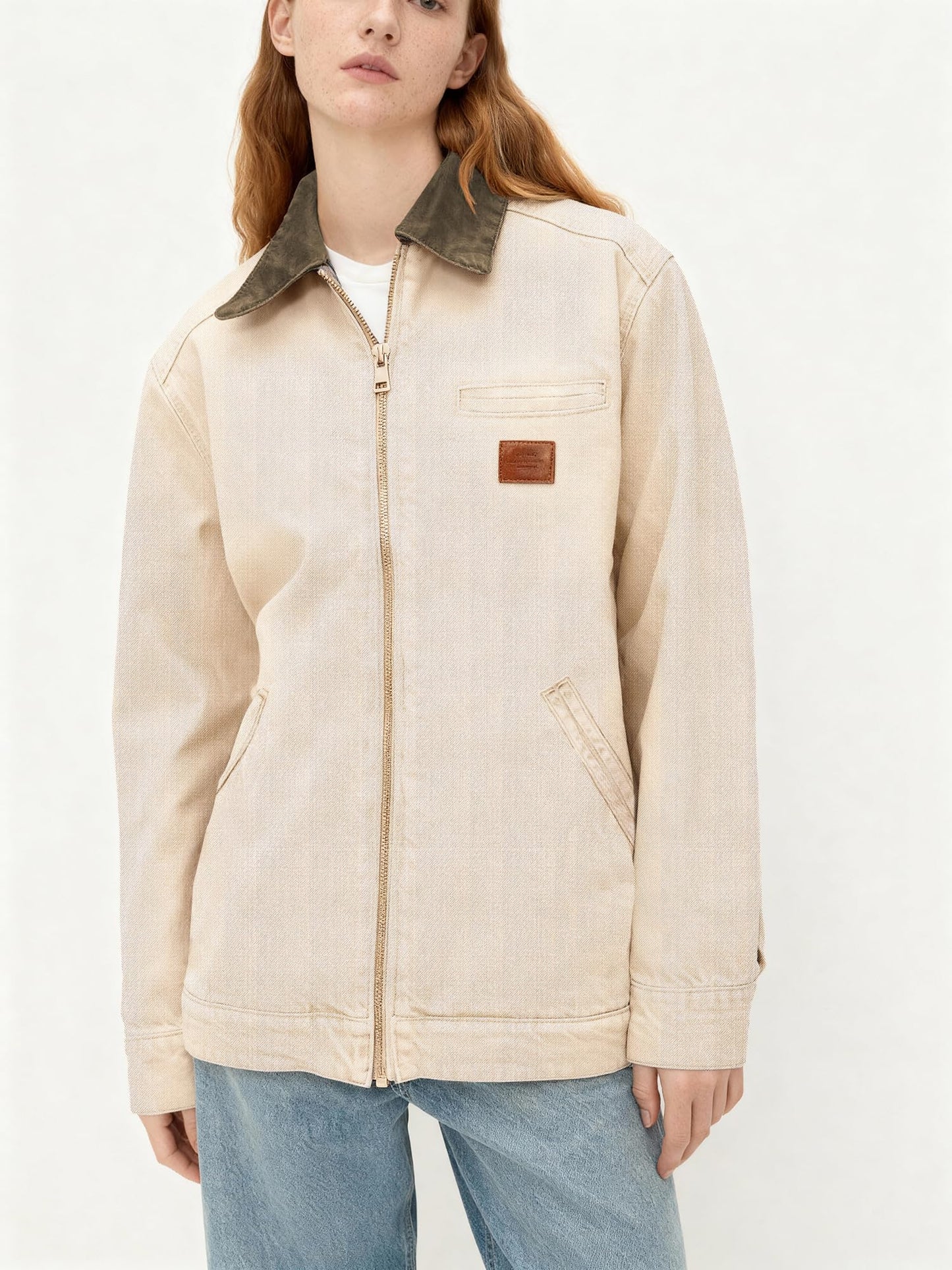 EMMIOL Barn Jean Jacket for Women Zipper 2026 Clean Fit Long Sleeve Denim Jackets