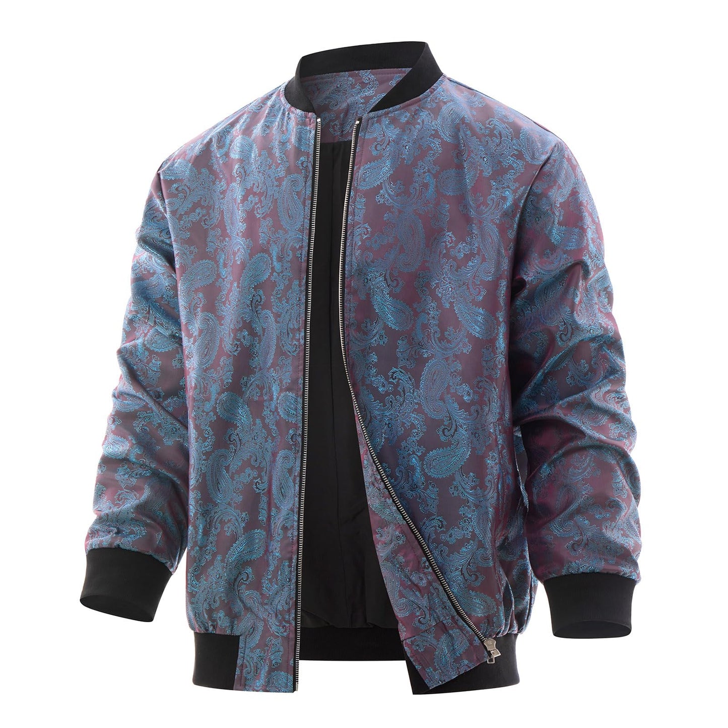 Bomber Jacket Windbreaker Jackets Men 70s Disco Men Long Sleeve Zip Up Varsity Jacket Stand Collar Coat With Pockets Nightclubs Leisure Holiday Fall Winter Chaqueta Bomber Para Hombre Purple-Blue S