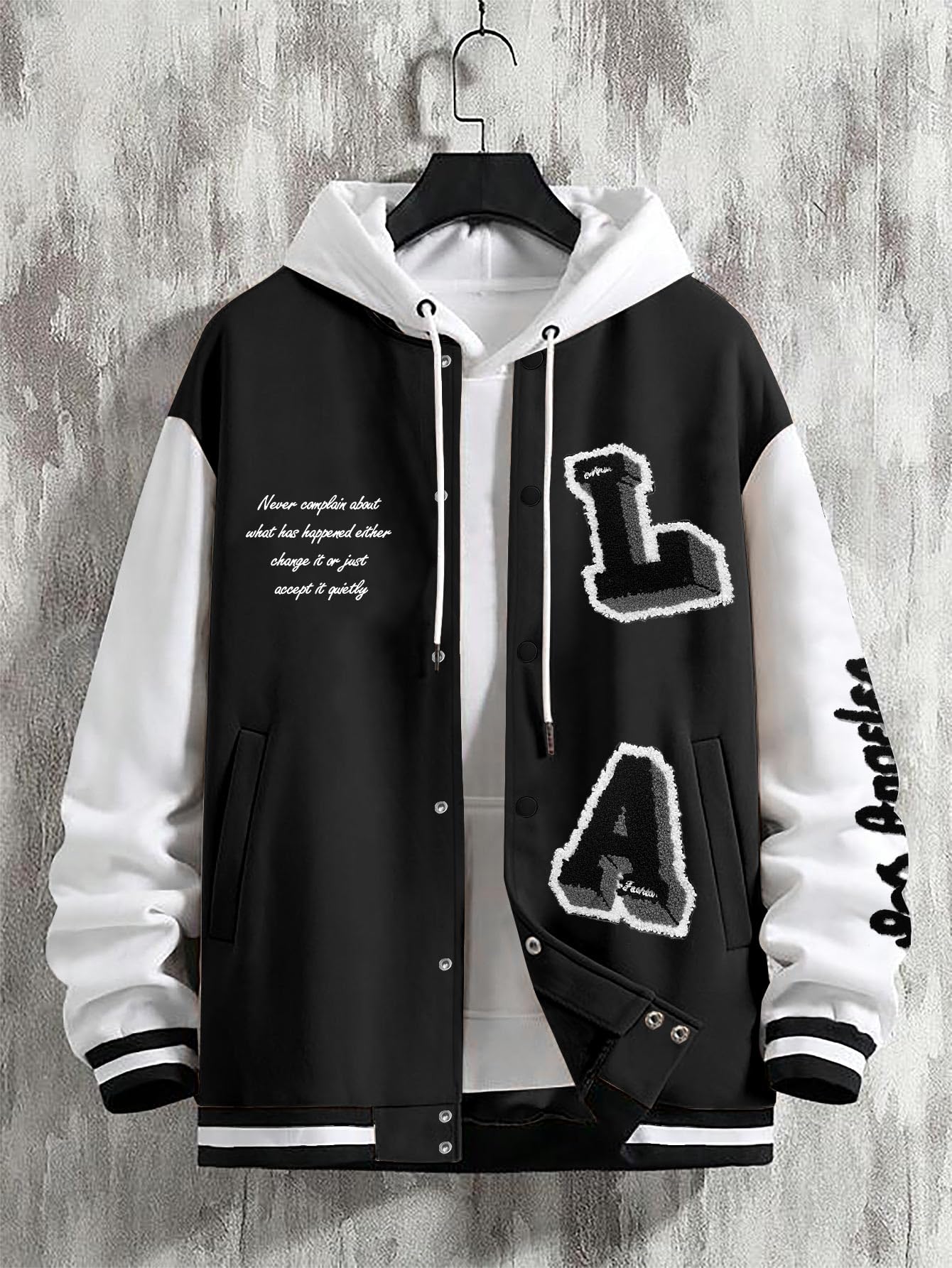 SOLY HUX Men's Varsity Jacket Letterman Bomber Jackets Color Block Long Sleeve Baseball Lightweight Coat Black and White Letter Large